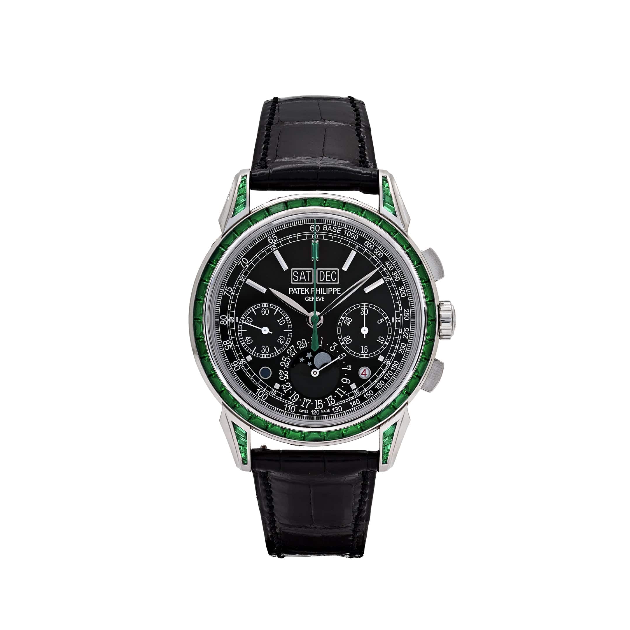 Patek Philippe Grand Complications 5271/13P-001 Perpetual Calendar Moon Phases Platinum Emerald Bezel Black Dial