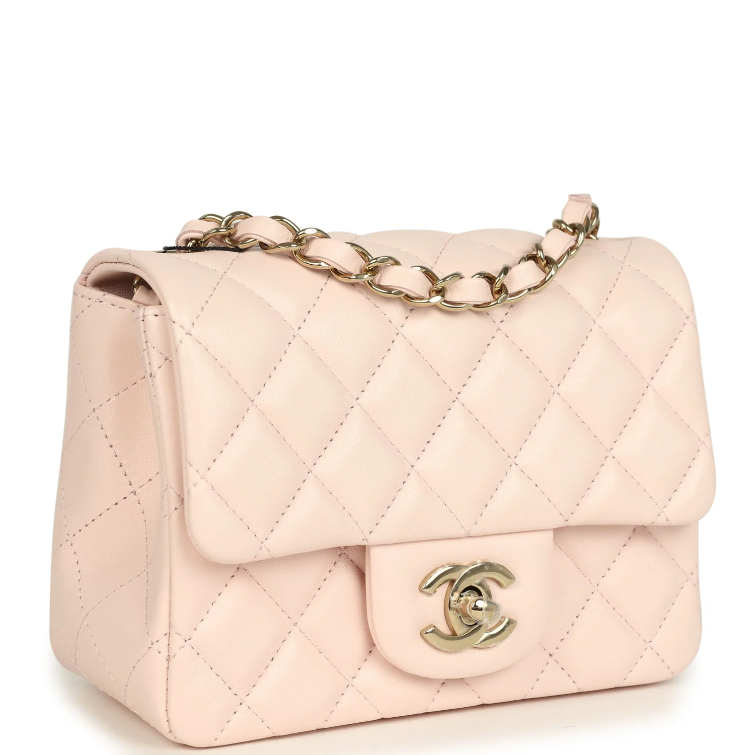 Chanel Mini Classic Square Flap Bag Light Pink Lambskin Light Gold Hardware