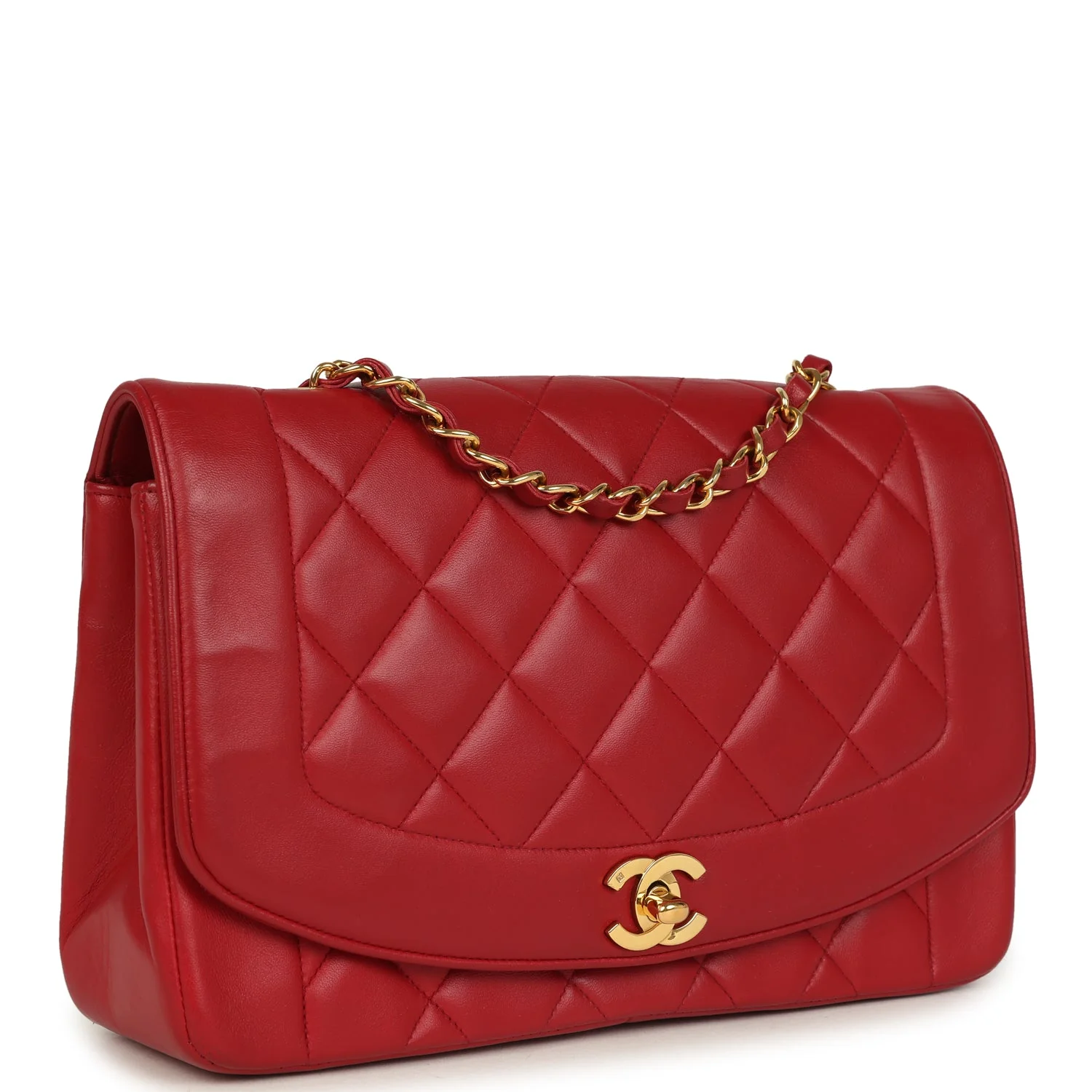 Vintage Chanel Medium Diana Flap Bag Red Lambskin Gold Hardware