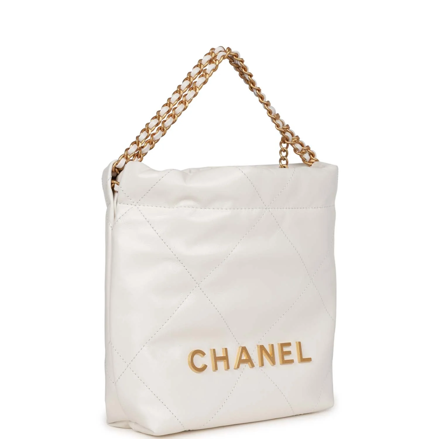 Chanel Mini 22 Bag White Calfskin Antique Gold Hardware