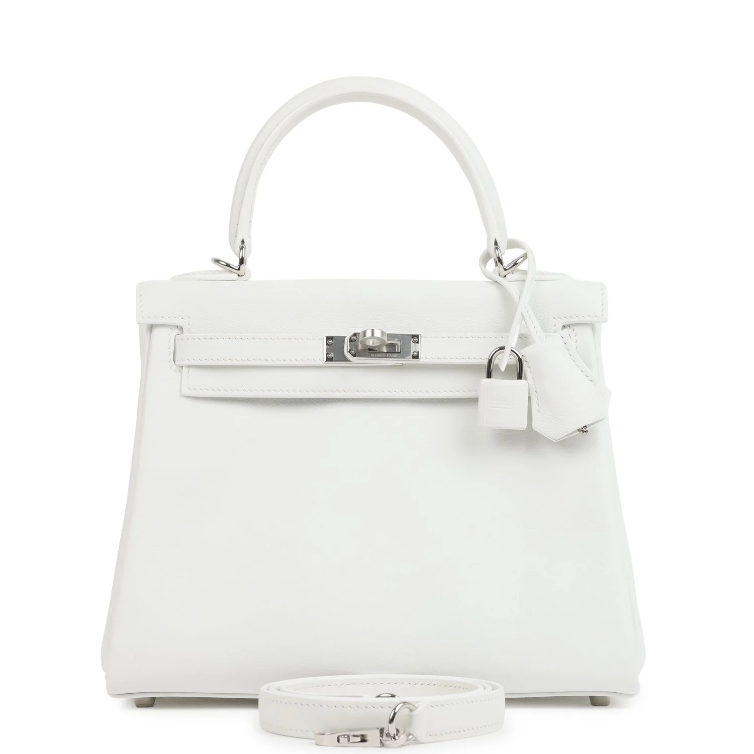 Hermes Kelly Retourne 25 New White Swift Palladium Hardware
