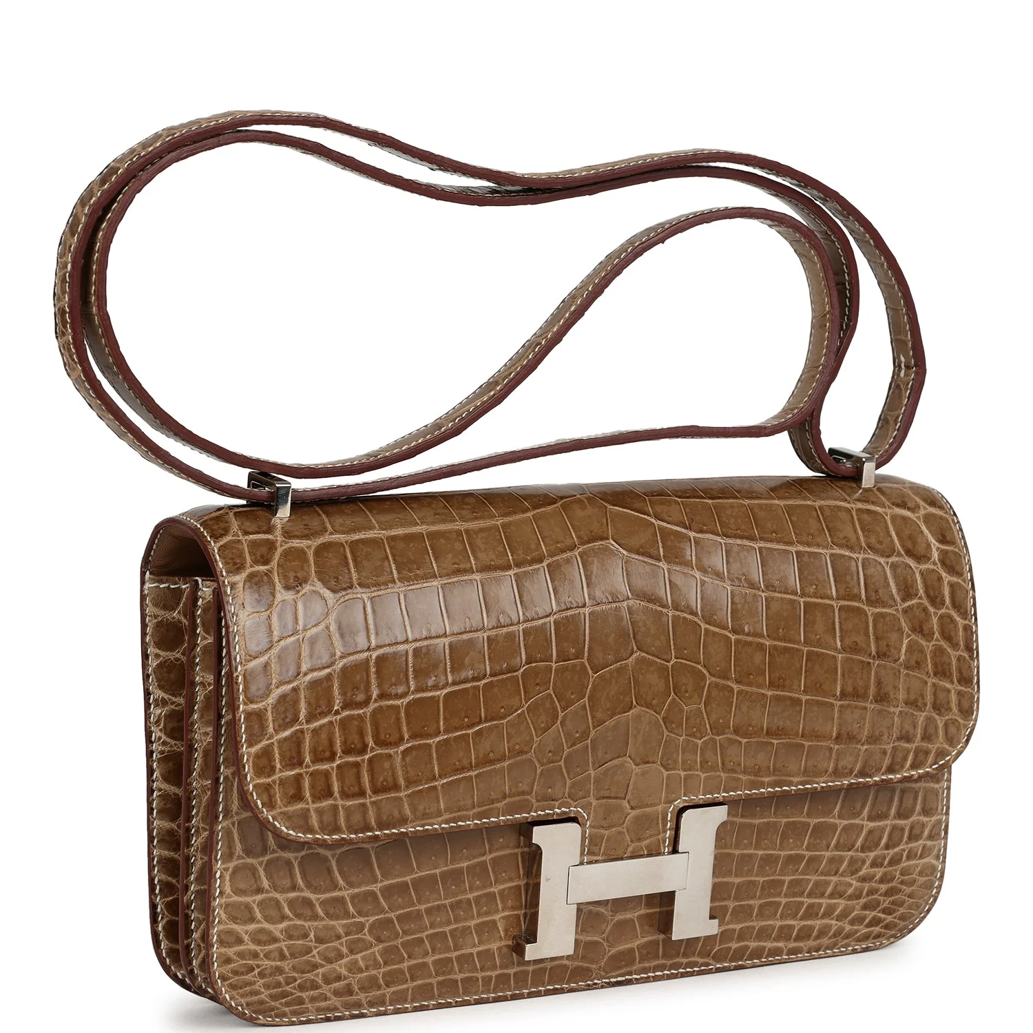 Pre-owned Hermes Constance Elan Ficelle Shiny Niloticus Crocodile Palladium Hardware