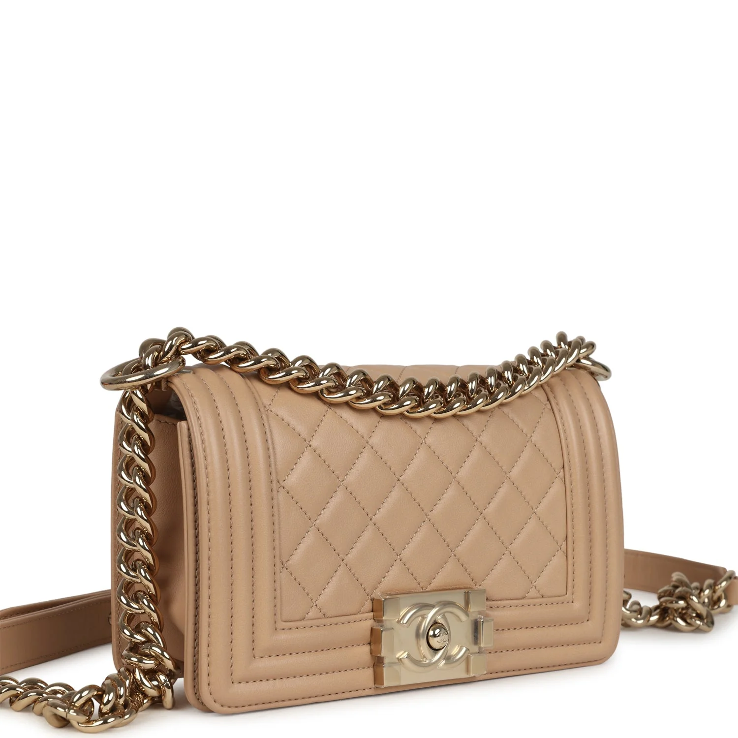 Chanel Small Boy Bag Beige Lambskin Light Gold Hardware