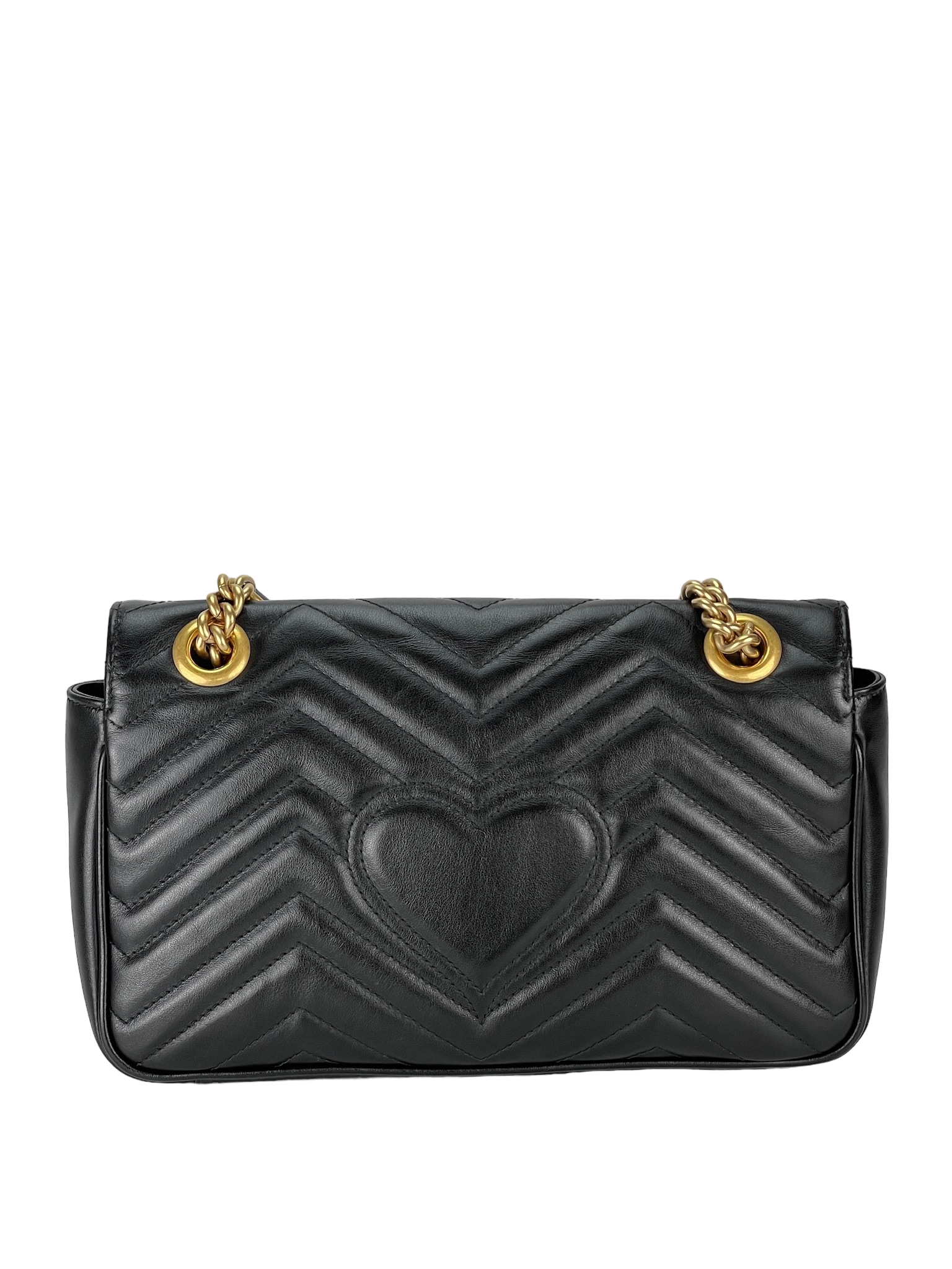 GUCCI - Black GG Marmont Medium Shoulder Bag Gold Hardware