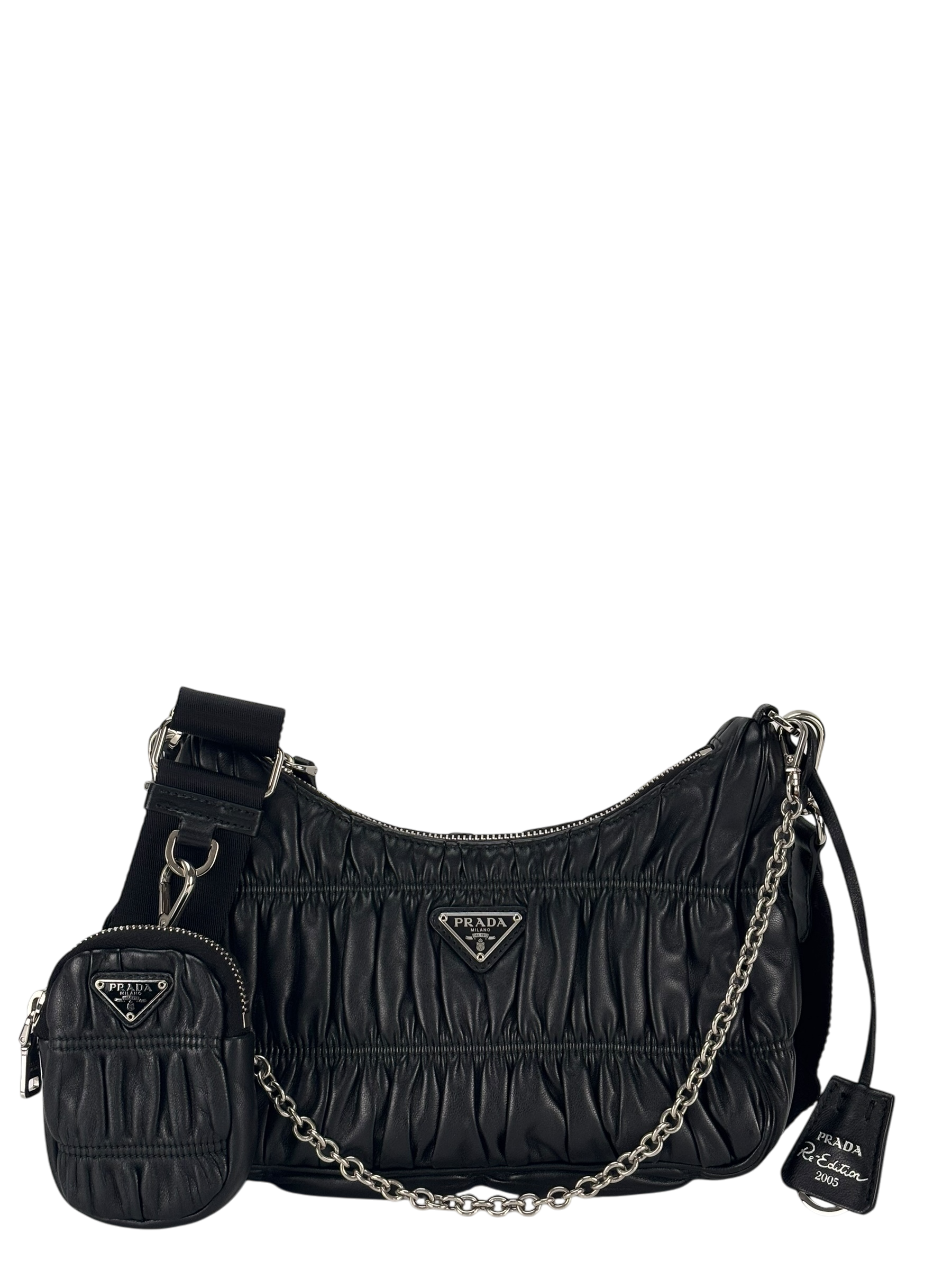 PRADA - Black Leather Re-Edition 2005 Nappa Gaufré Crossbody Bag