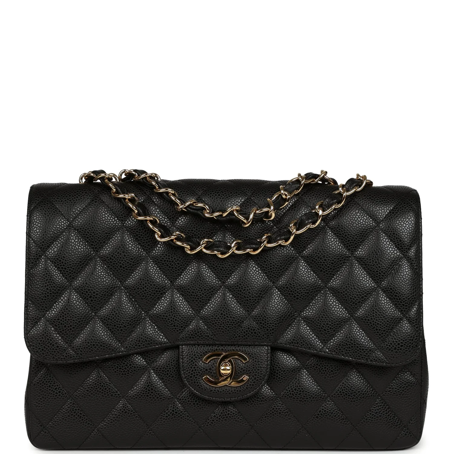 Chanel Jumbo Classic Single Flap Bag Black Caviar Gold Hardware