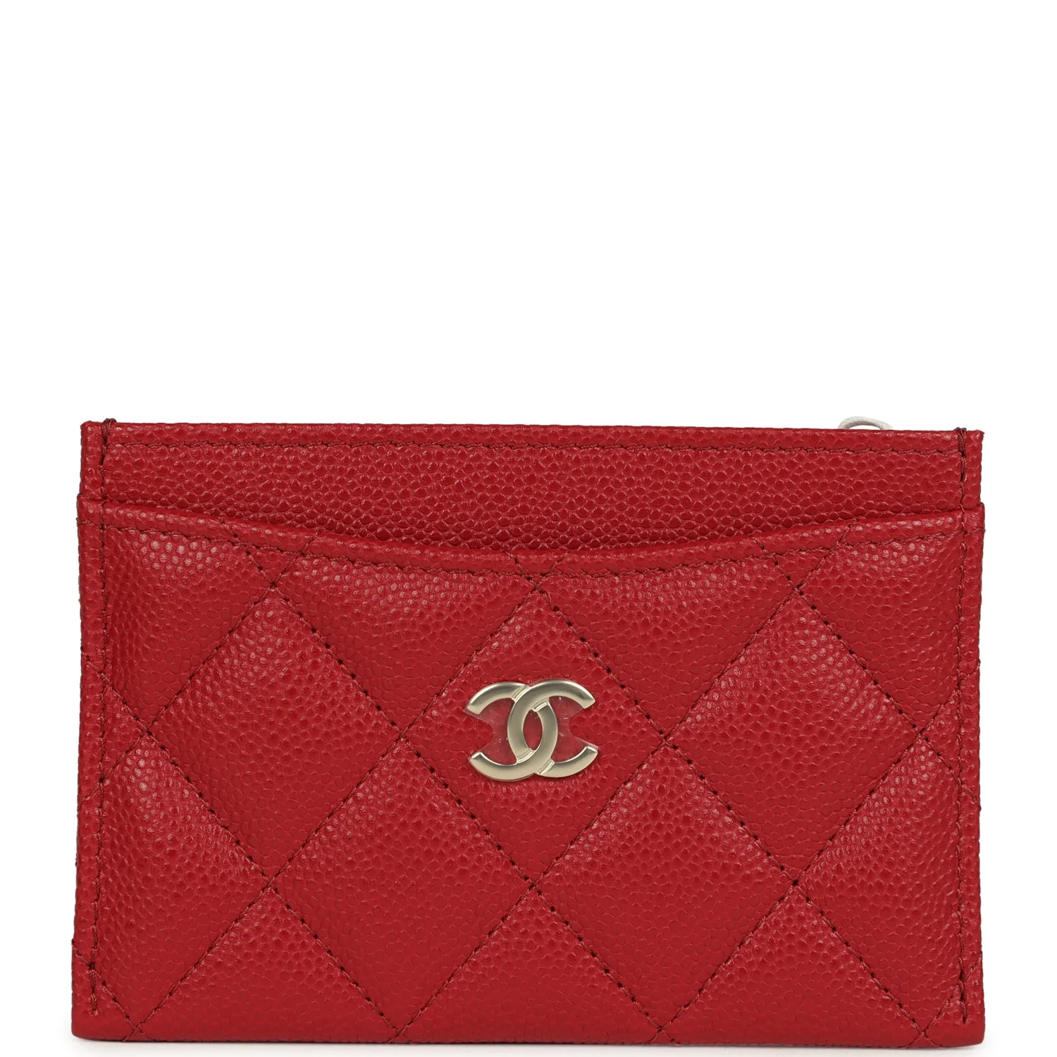 Chanel Classic Card Holder Wallet Red Shiny Caviar Light Gold Hardware