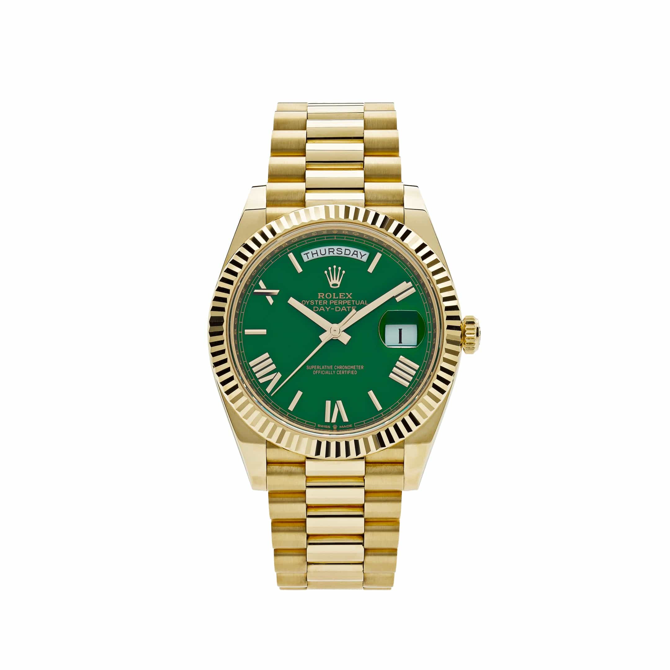 Rolex Day-Date 40 228238 Yellow Gold Green Roman Numerals Dial (2025)