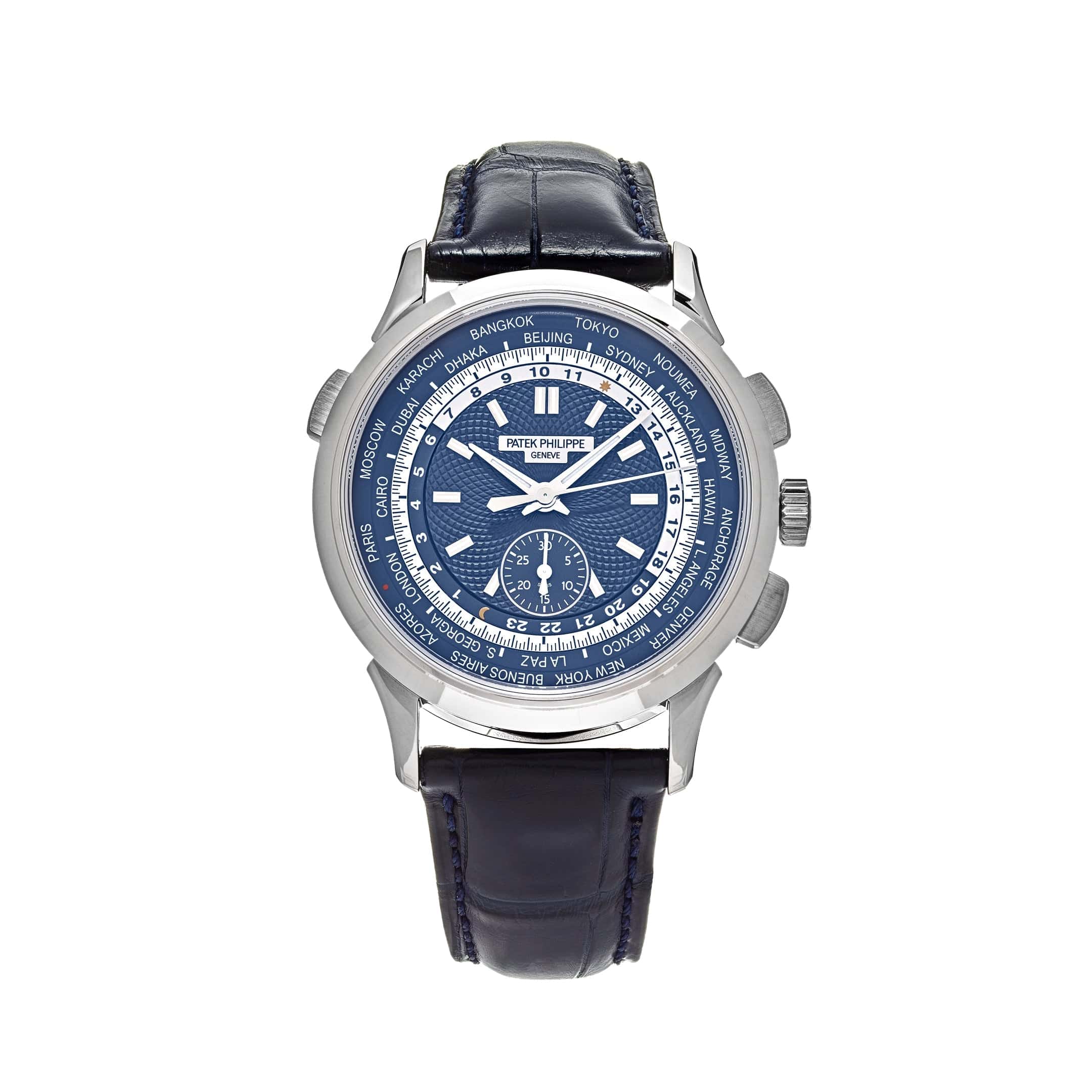 Patek Philippe Complications 5930G-010 World Time Flyback Chronograph White Gold Blue Dial (2019)