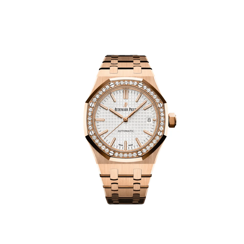 Audemars Piguet Royal Oak 15451OR.ZZ.1256OR.01.A 'Ladies' Rose Gold White Dial Diamond Bezel