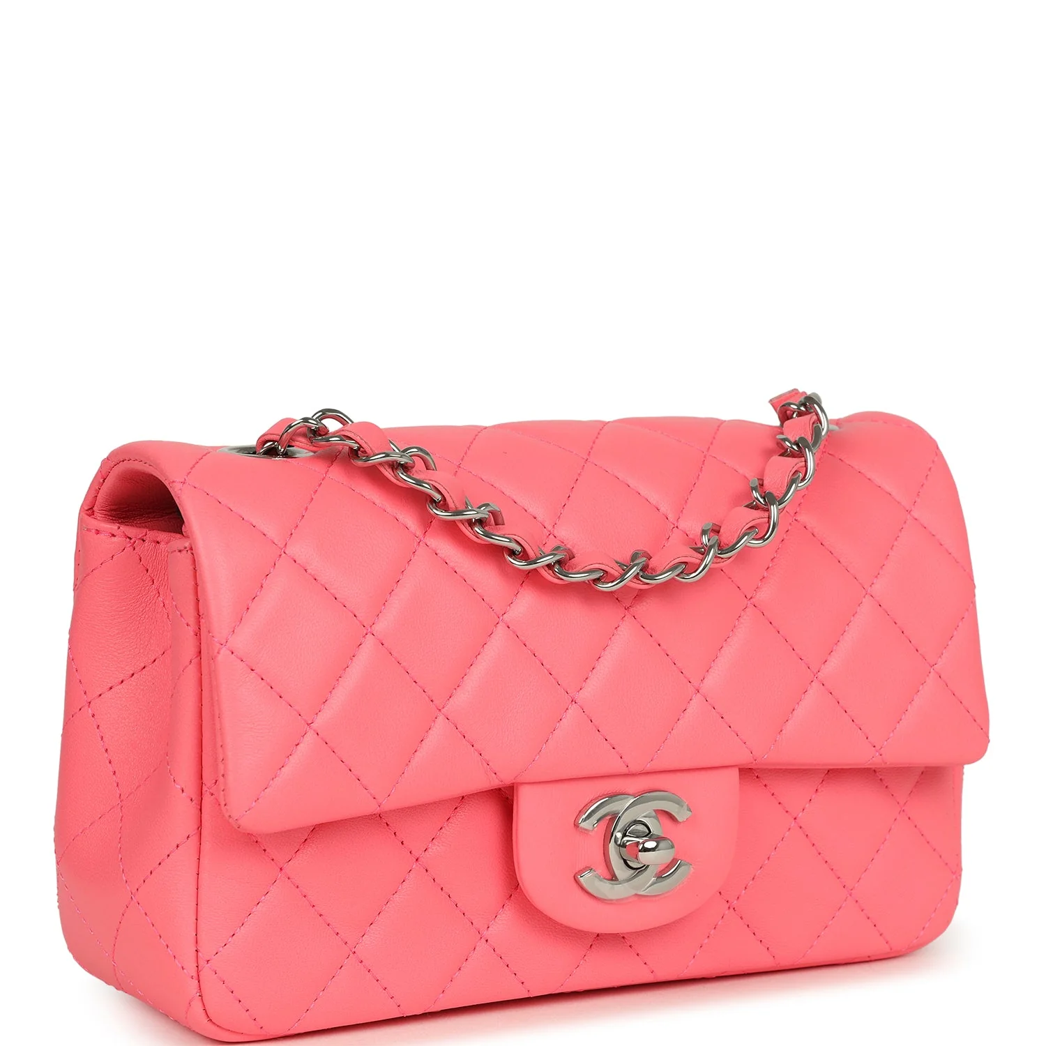 Chanel Mini Rectangular Flap Bag Pink Lambskin Silver Hardware