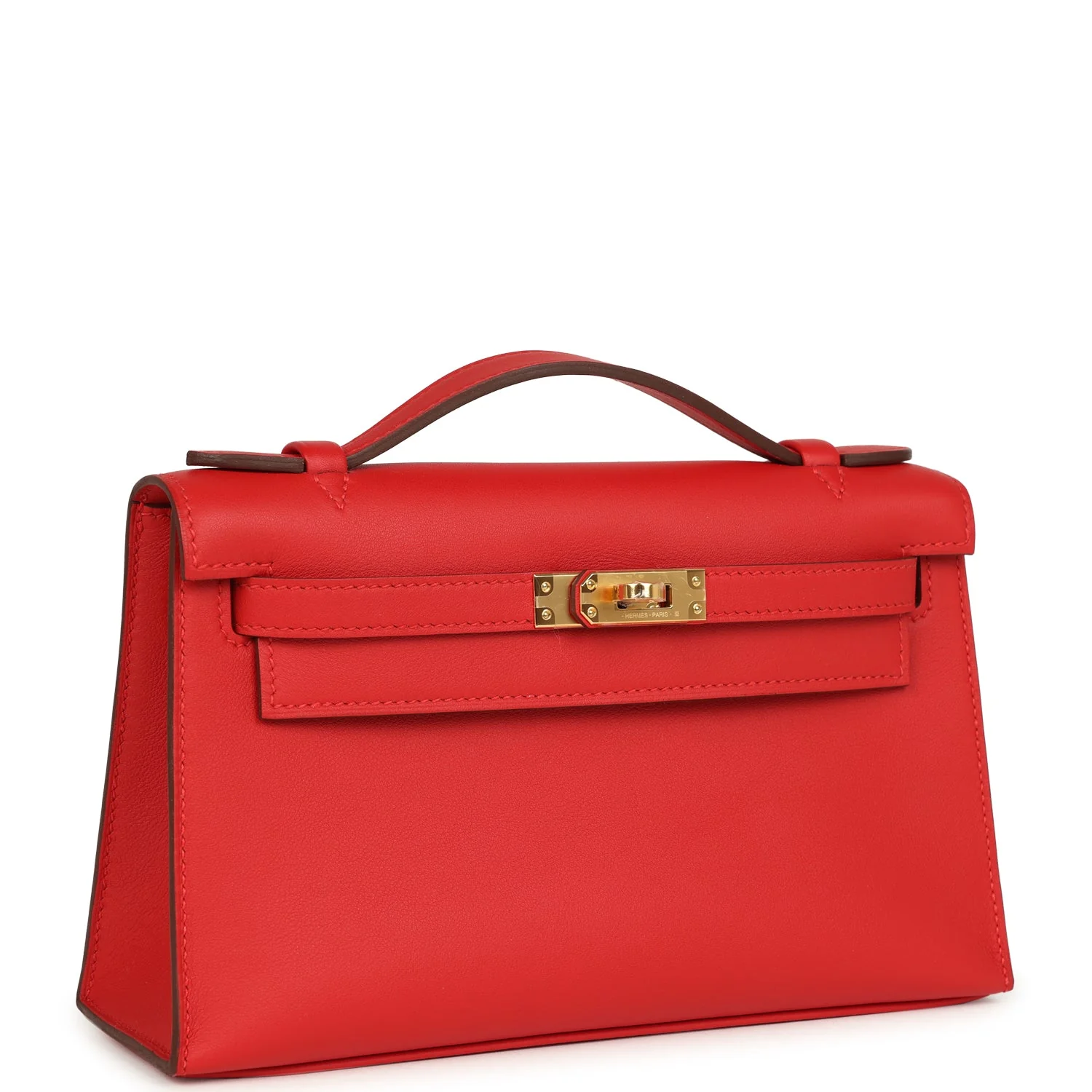 Hermes Kelly Pochette Rouge Radieux Swift Gold Hardware