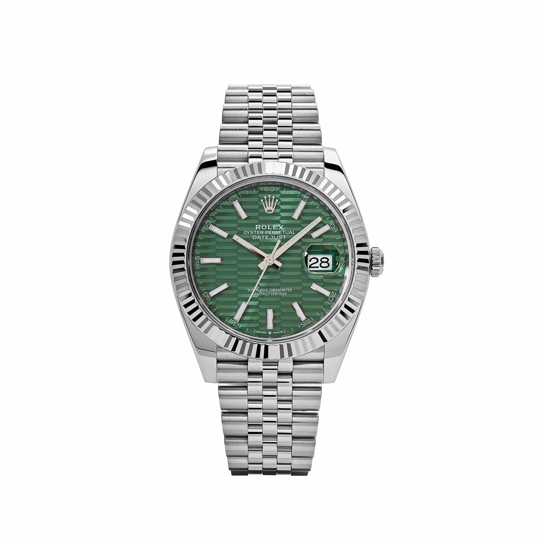 Rolex Datejust 41 126334 Stainless Steel Green Motif Dial Jubilee