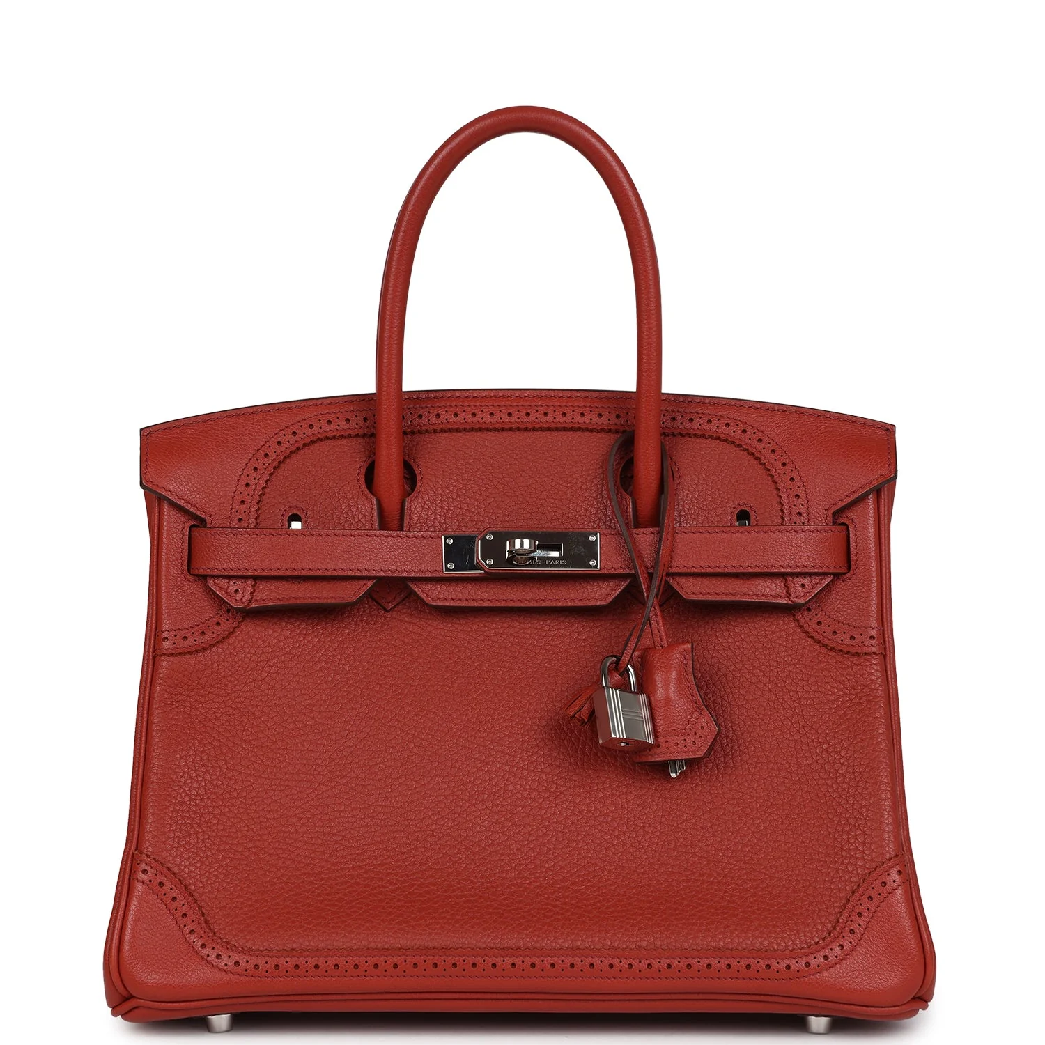 Pre-owned Hermes Birkin 30 Ghillies Brique Clemence and Evercolor Palladium Hardware