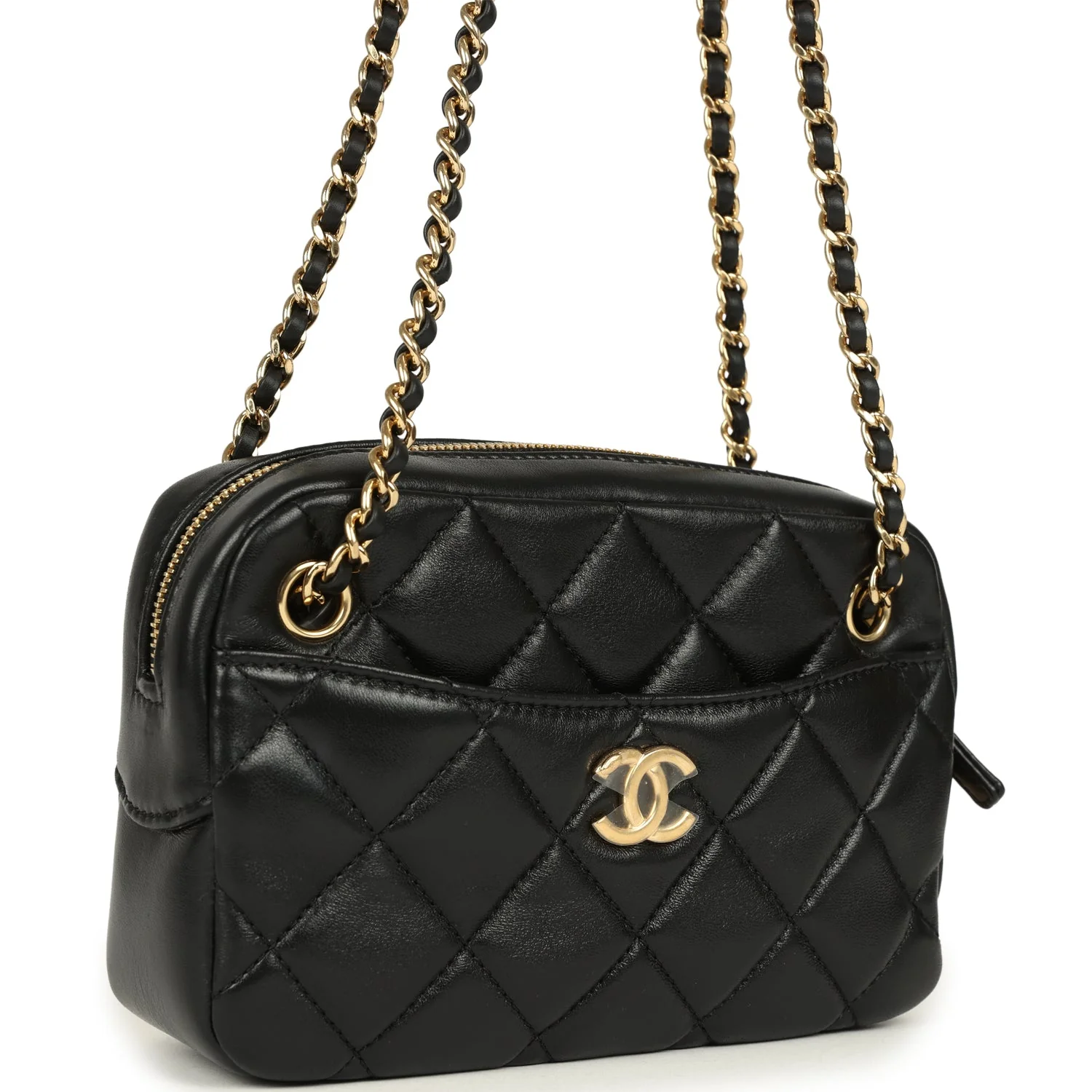Chanel Mini Camera Case Bag Black Shiny Lambskin Gold Hardware