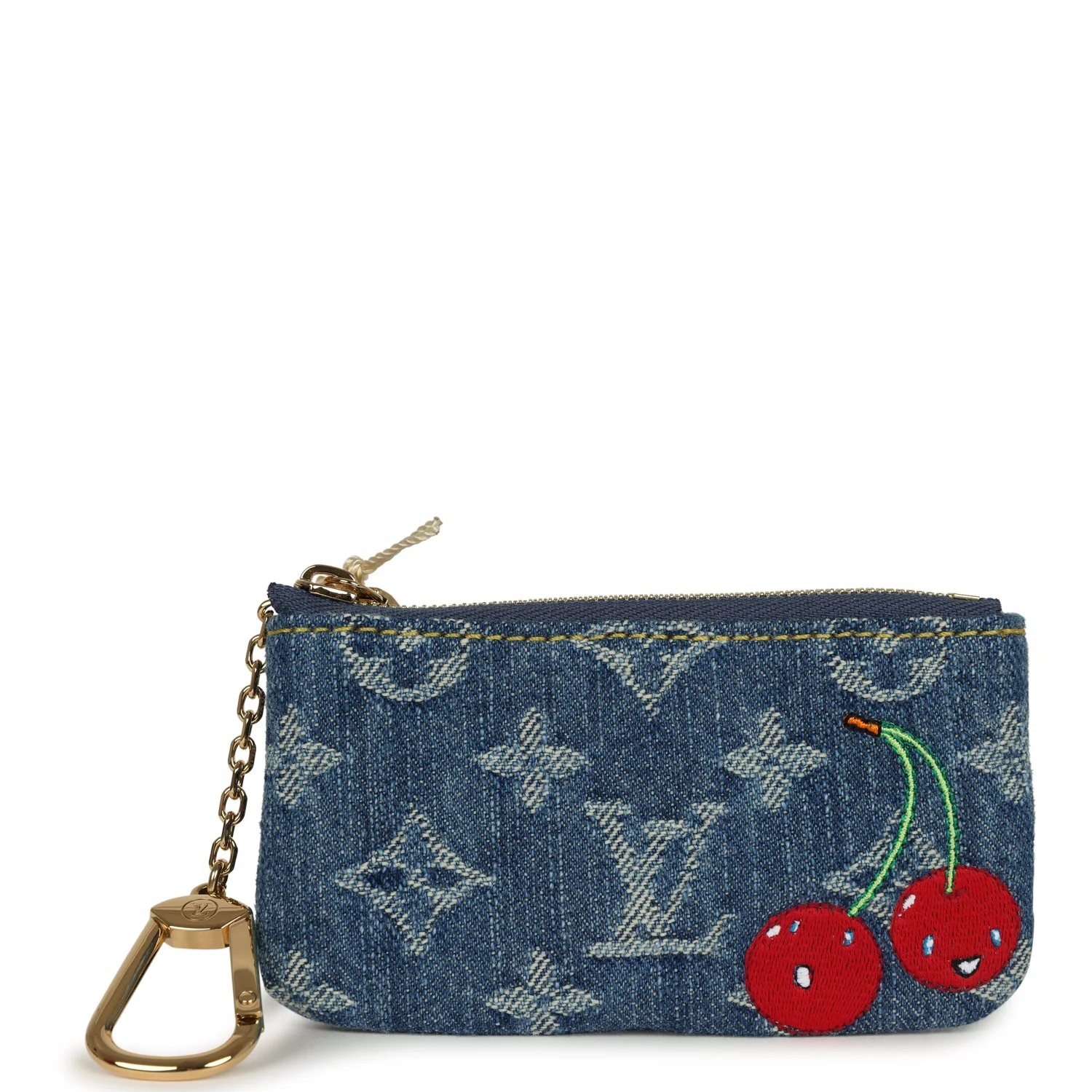 Louis Vuitton X Takashi Murakami Key Pouch Denim Monogram Cherry Gold Hardware