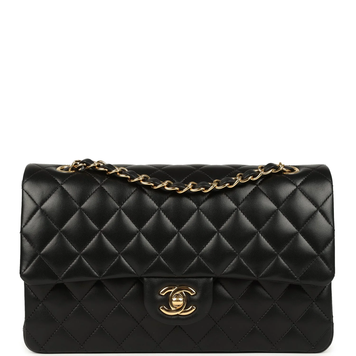 Pre-owned Chanel Medium Classic Double Flap Bag Black Lambskin Gold Hardware