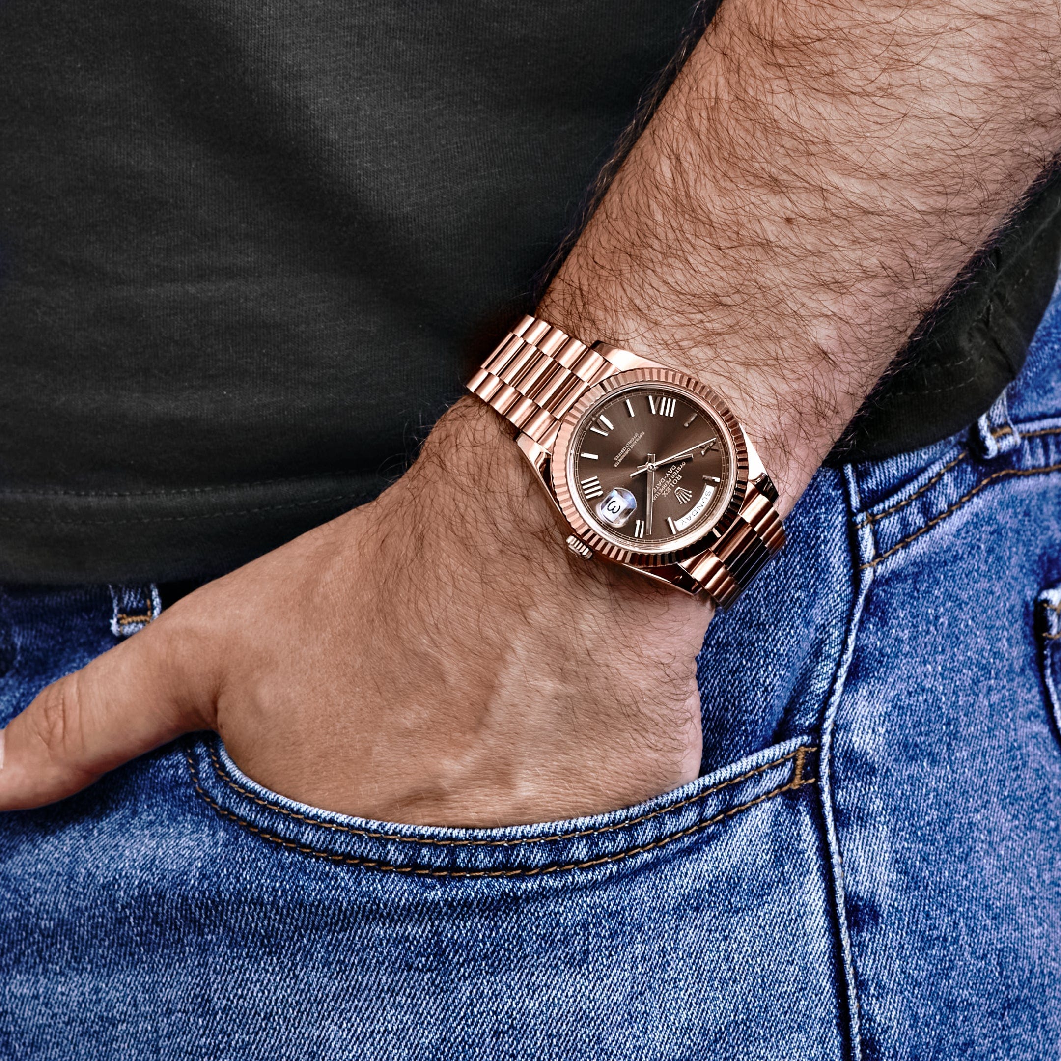 Rolex Day-Date 40 228235 Rose Gold Chocolate Roman Dial (2025)
