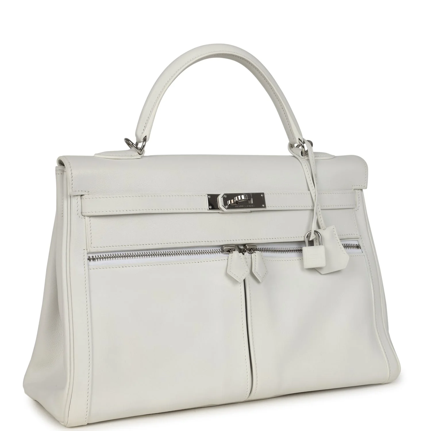 Pre-owned Hermes Kelly Lakis 35 White Swift Palladium Hardware
