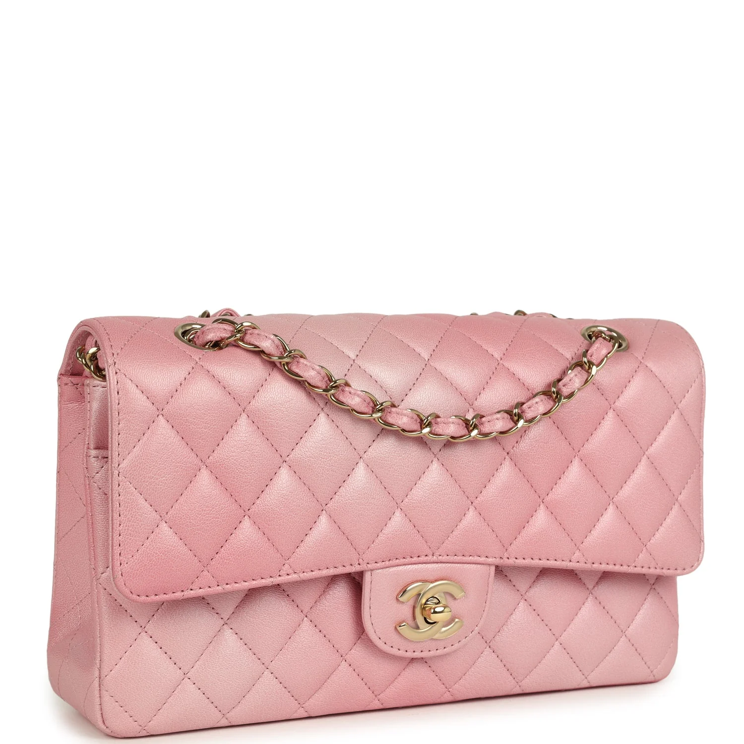 Pre-owned Chanel Medium Classic Double Flap Bag Pink Iridescent Ombre Goatskin Light Gold Hardware