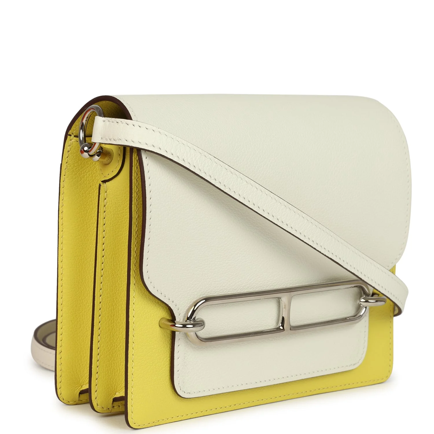 Hermes Mini Sac Roulis Bi-color White and Lime Evercolor Palladium Hardware