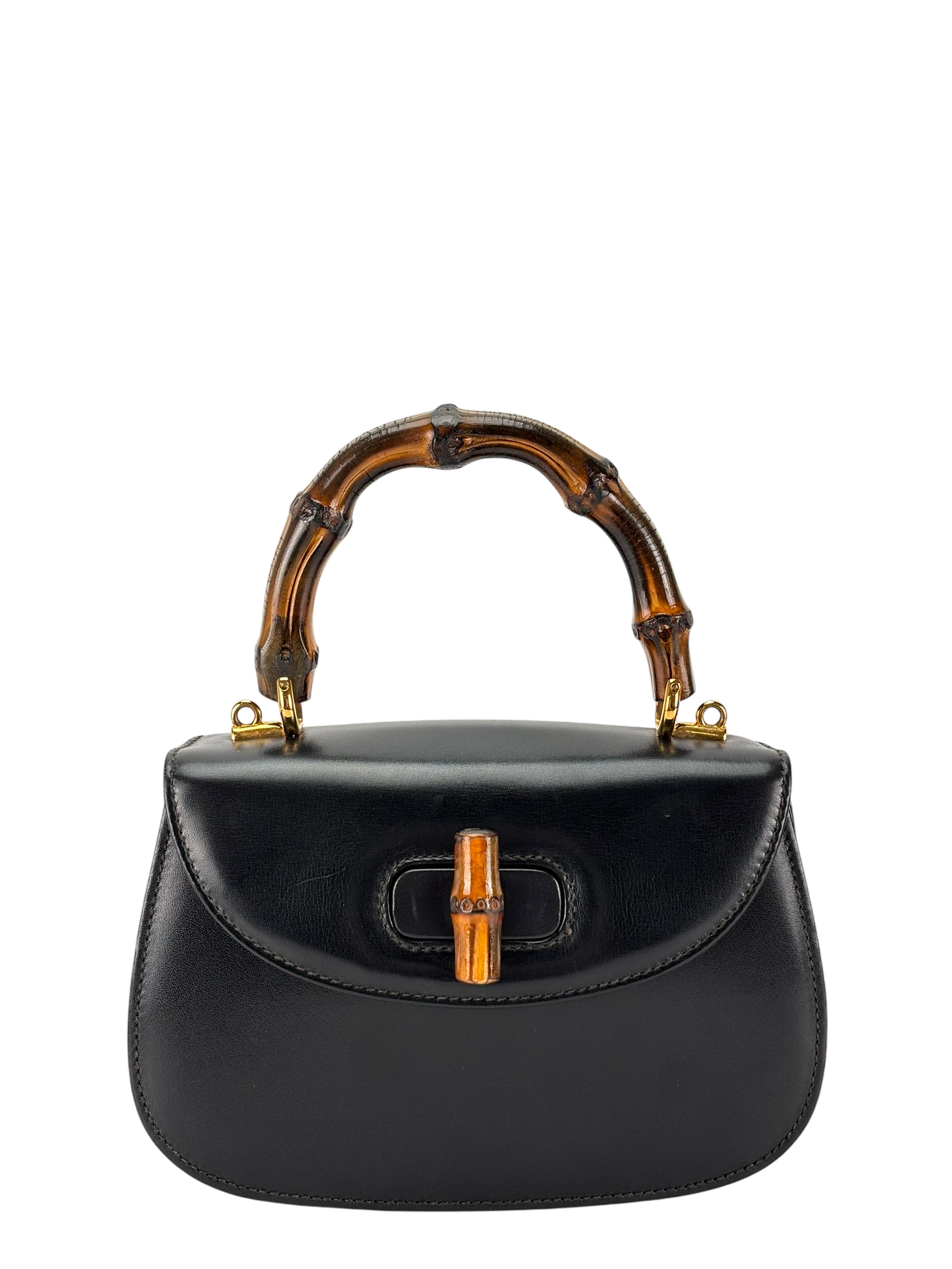 GUCCI - Black Box Leather 2way Small Leather Bamboo Handbag