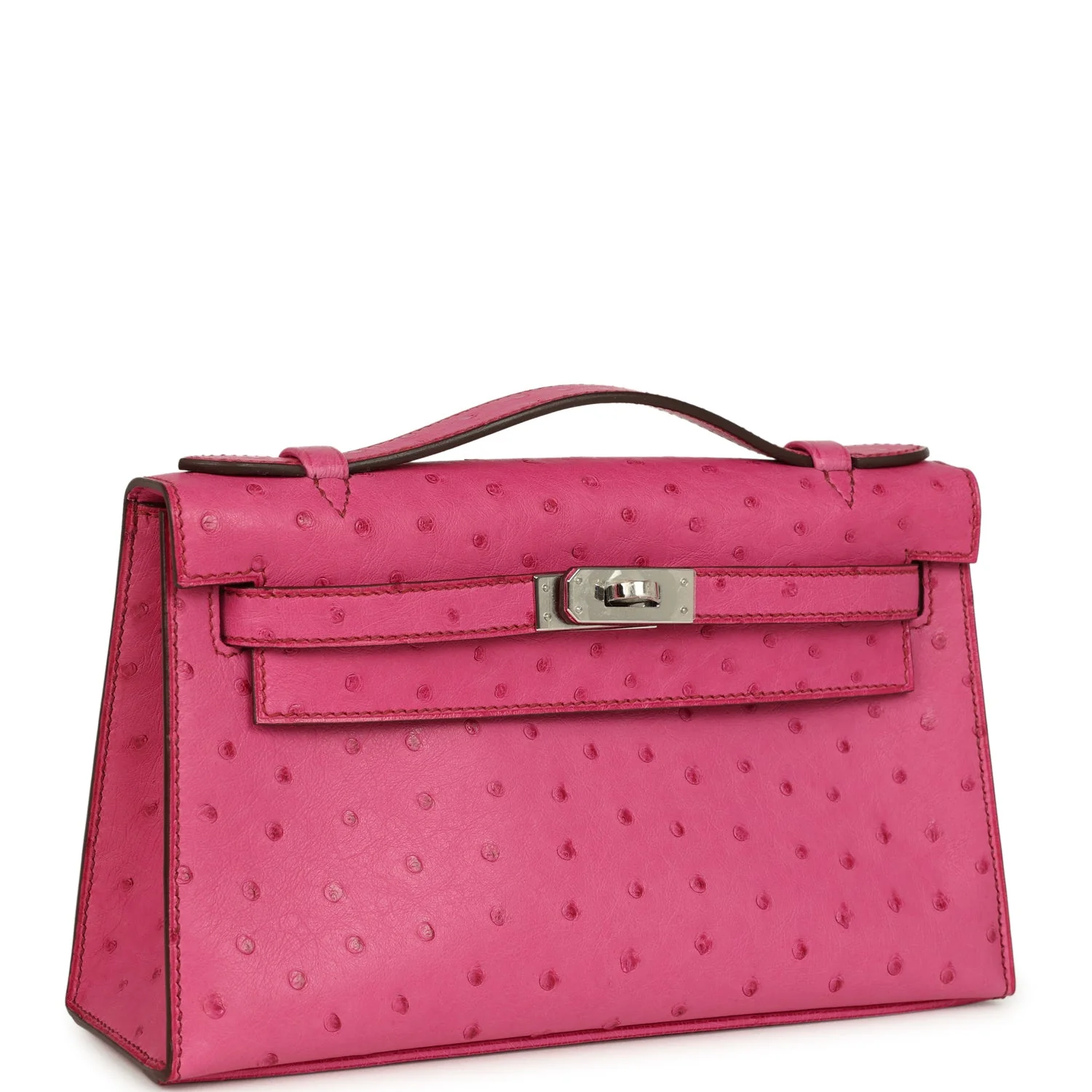 Pre-owned Hermes Kelly Pochette Fuchsia Ostrich Palladium Hardware