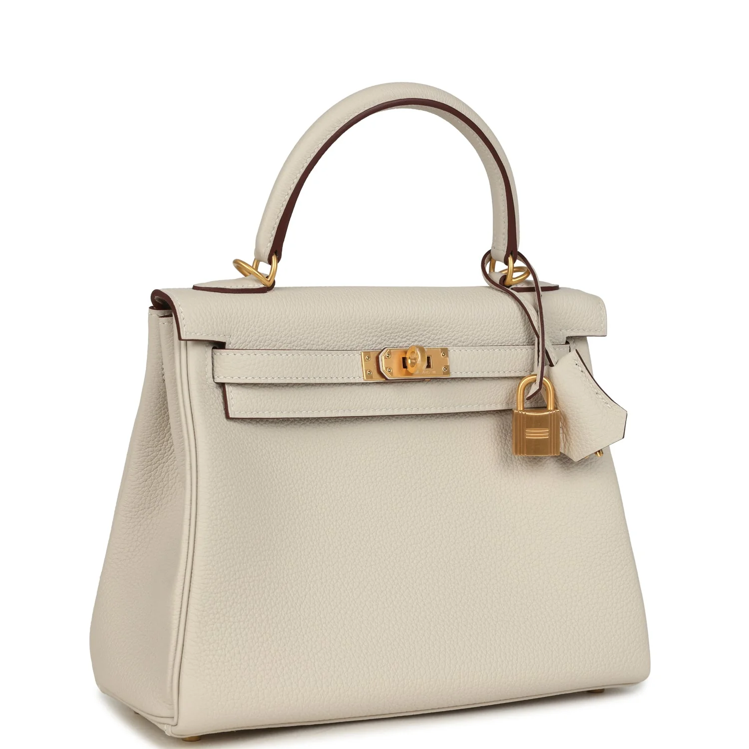 Hermes Special Order (HSS) Kelly Retourne 25 Craie Verso Togo Brushed Gold Hardware