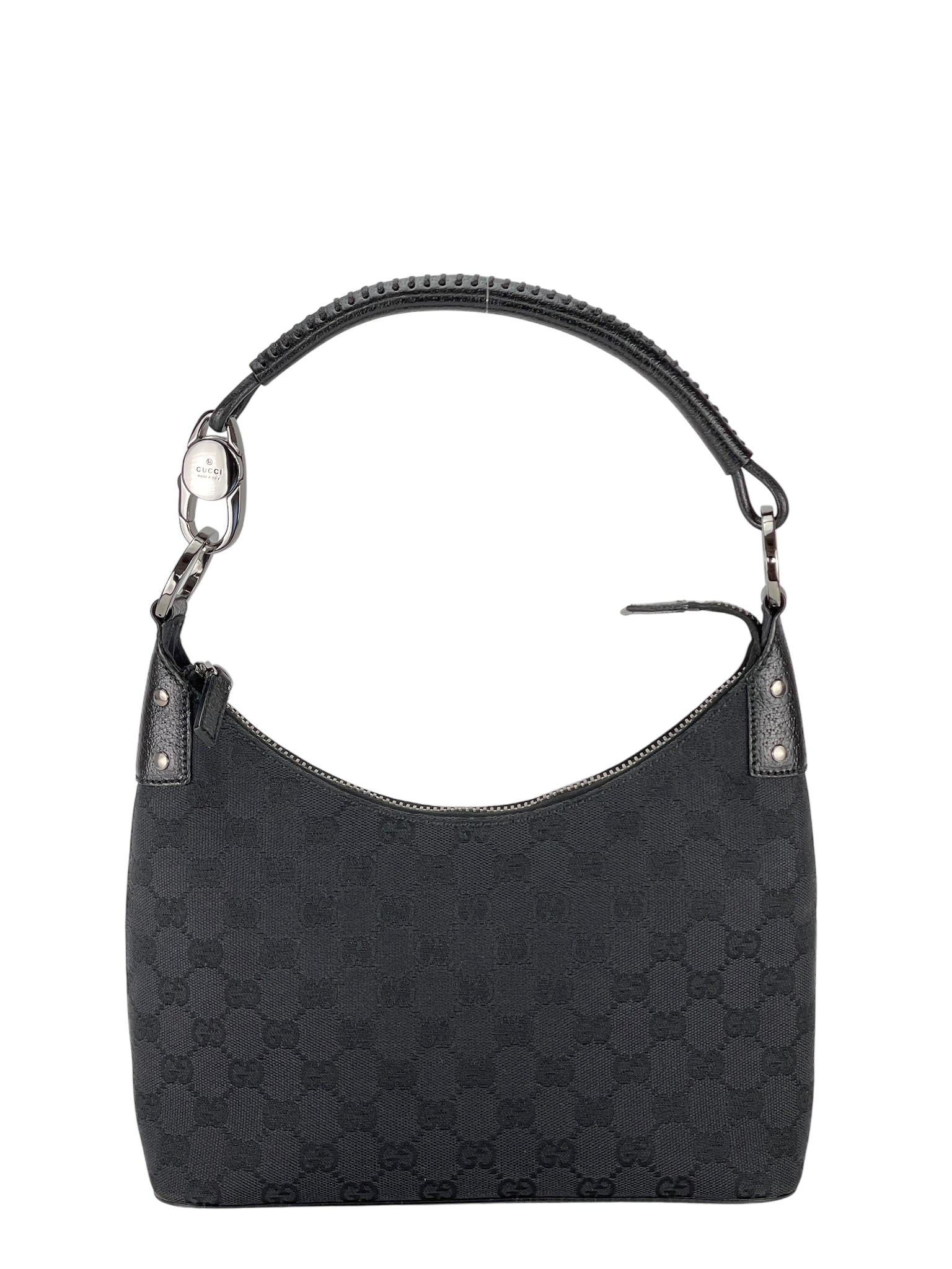 GUCCI - GG Black Canvas Shoulder Hobo Cloth Bag