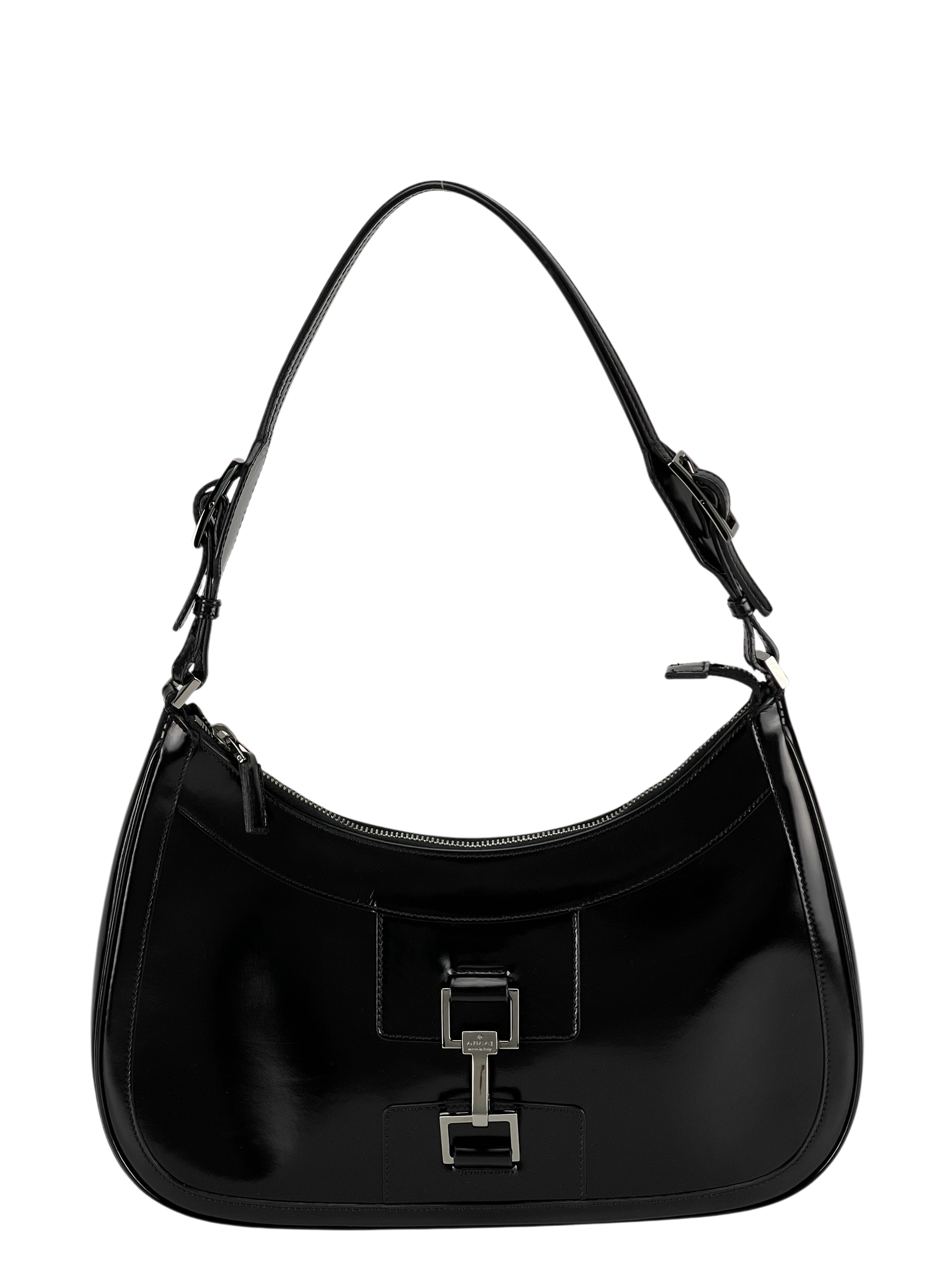 GUCCI - Black patent leather Fastener Jackie Shoulder Bag