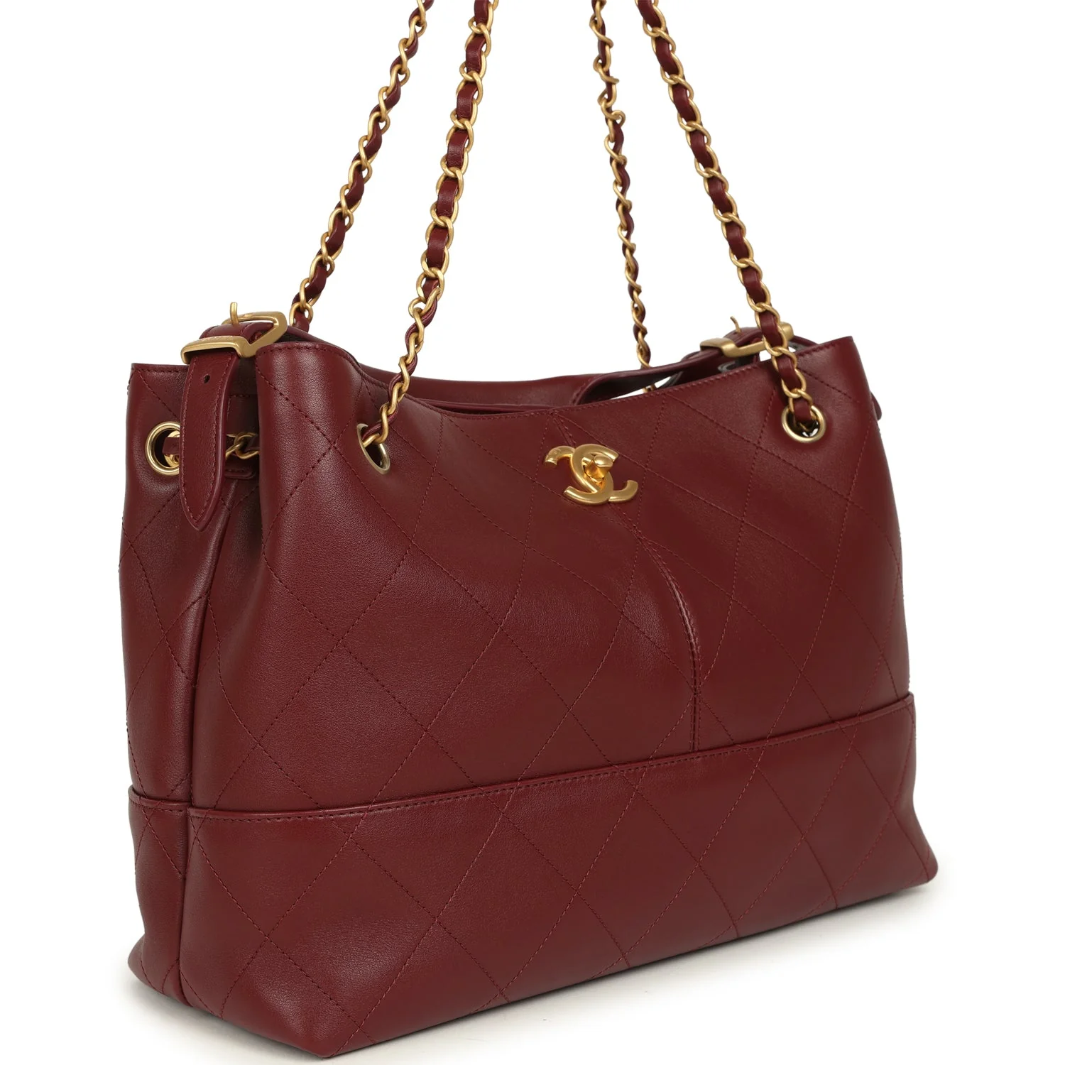 Chanel Small Coco Hobo Bag Burgundy Calfskin Antique Gold Hardware