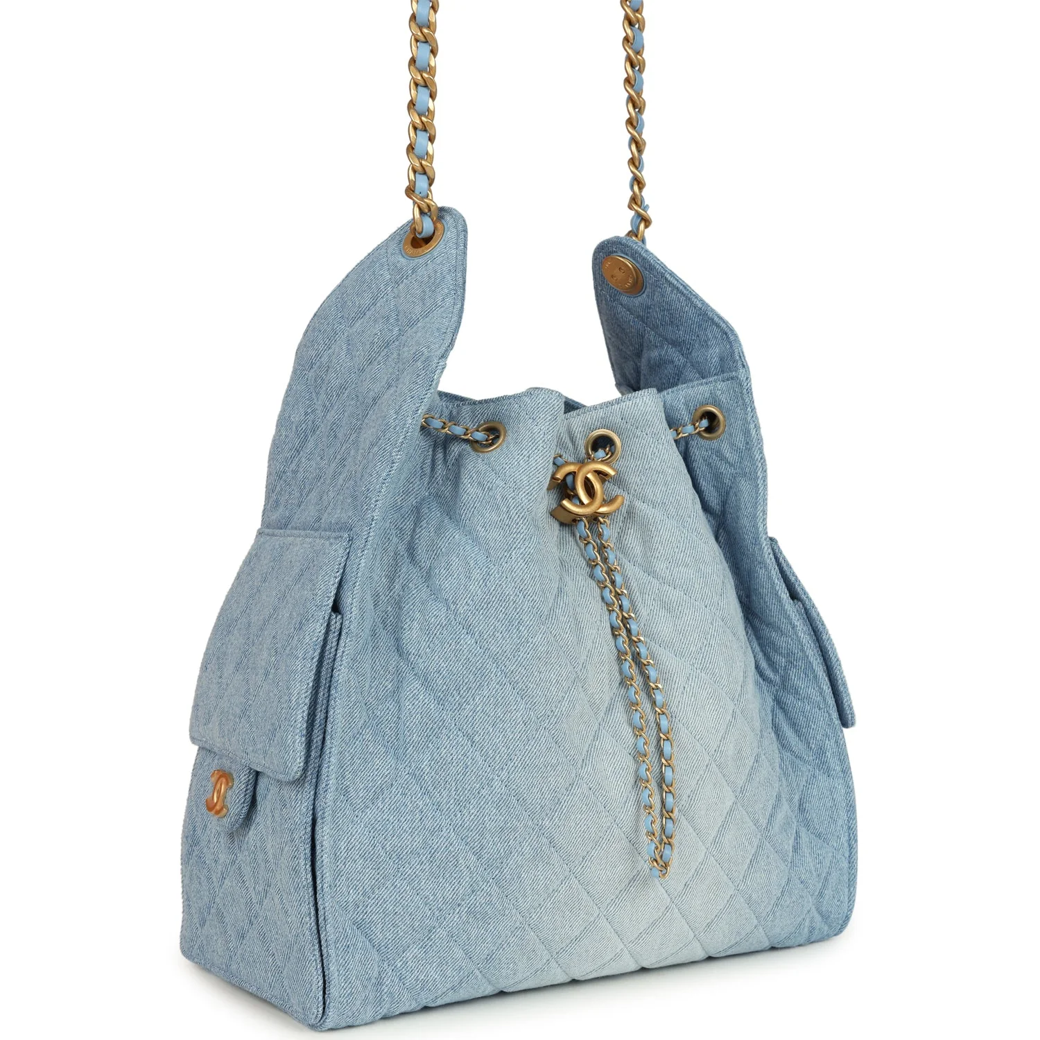 Chanel Medium 25 Hobo Bag Light Blue Washed Denim Antique Gold Hardware
