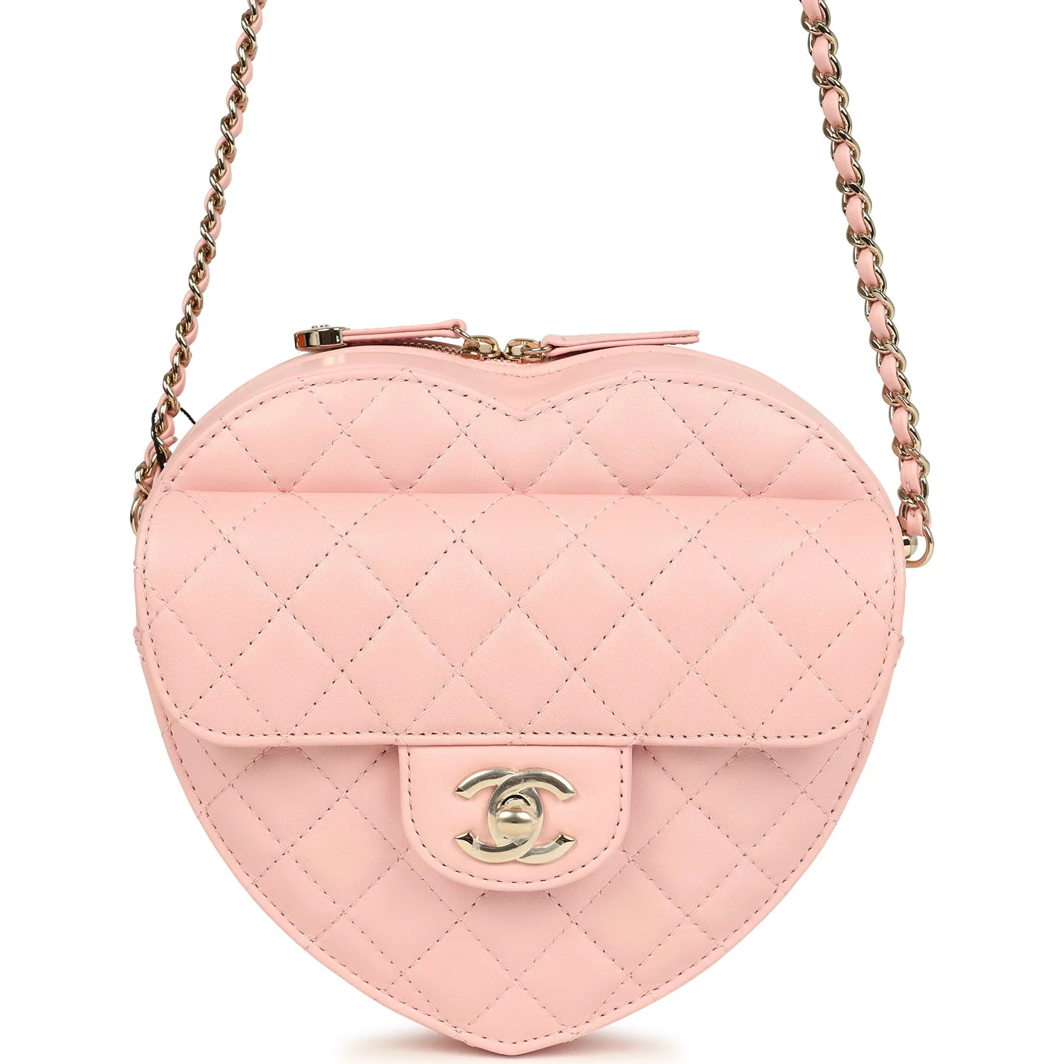 Chanel CC In Love Large Heart Bag with Chain Light Pink Lambskin Light Gold Hardware