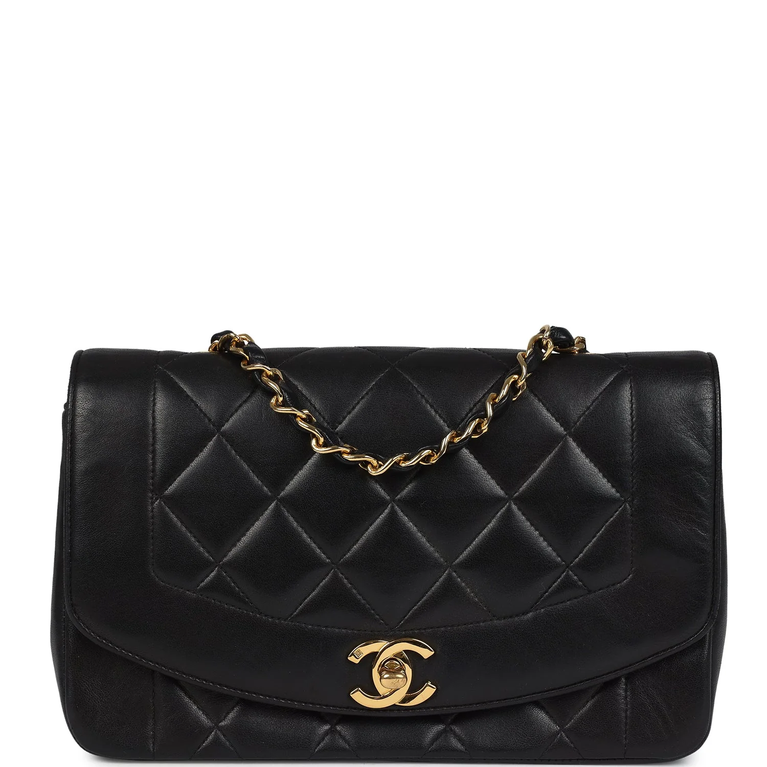 Vintage Chanel Small Diana Flap Bag Black Lambskin Gold Hardware