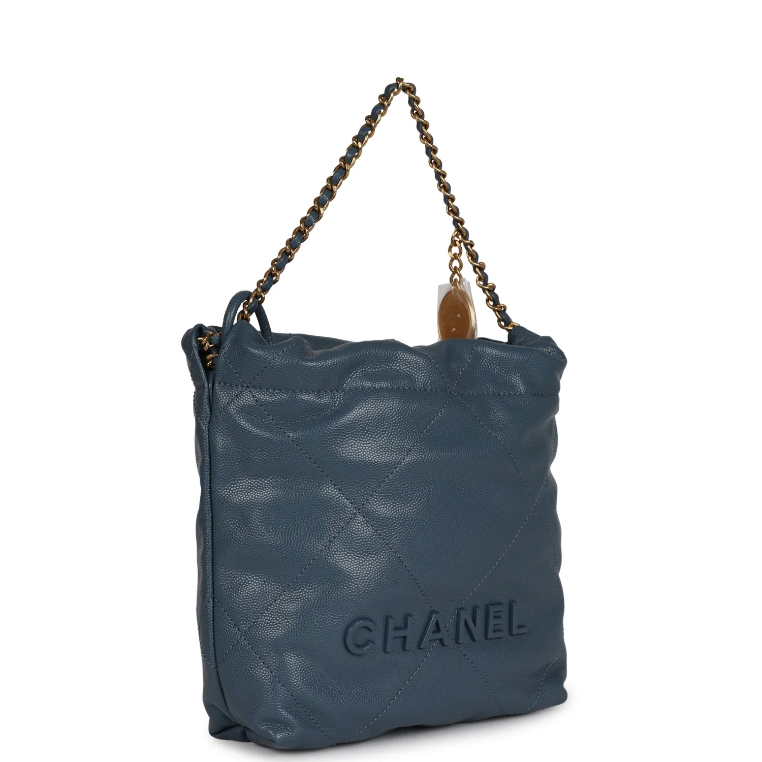 Chanel Mini 22 Bag Blue Grained Calfskin Gold Hardware