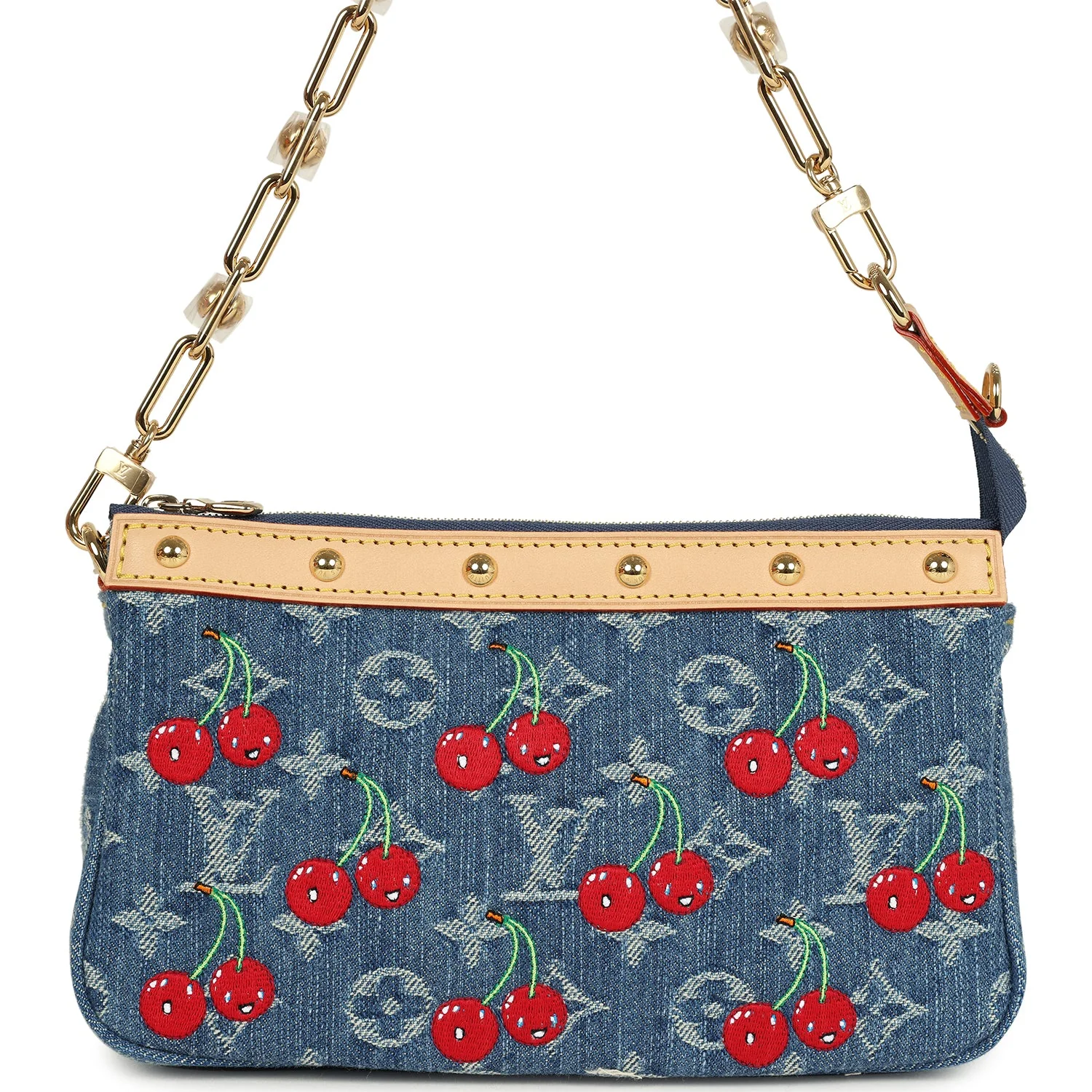Louis Vuitton X Takashi Murakami Cherry Pochette Accessories Denim Monogram Gold Hardware