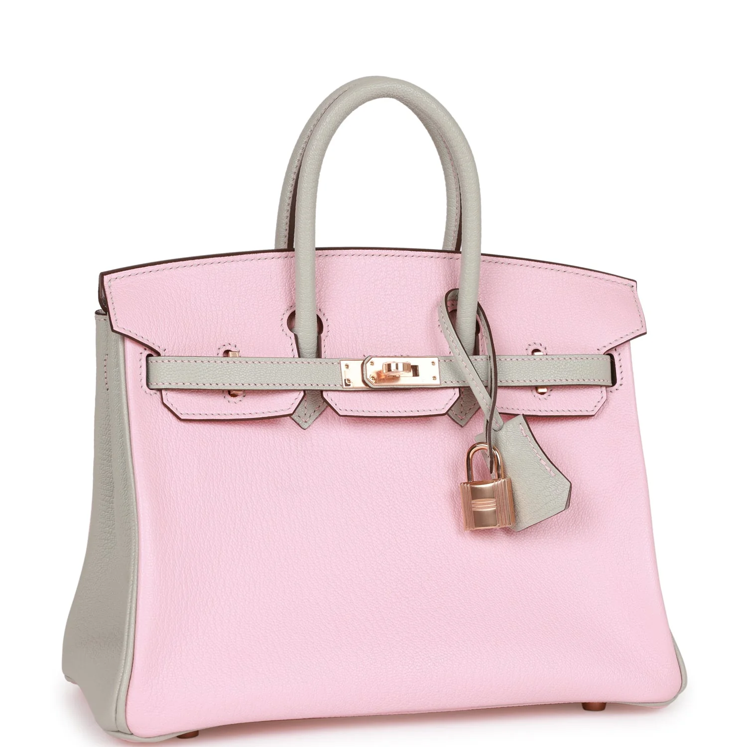 Hermes Special Order (HSS) Birkin 25 Rose Sakura and Gris Perle Chevre Mysore Rose Gold Hardware