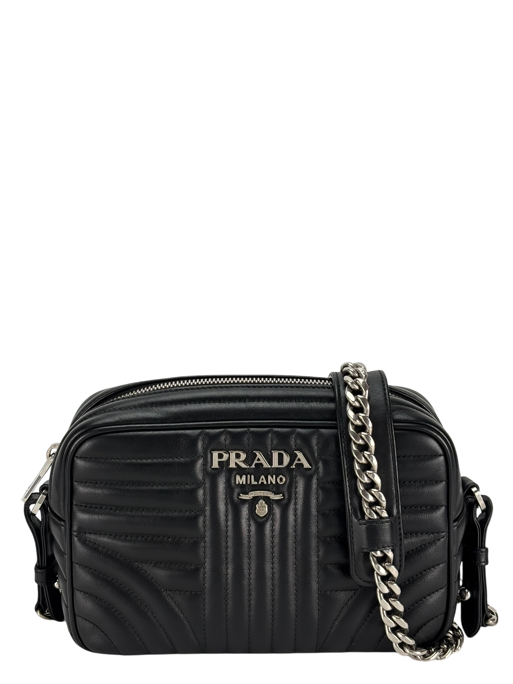 PRADA - Black Calfskin Soft Diagramme Camera Bag