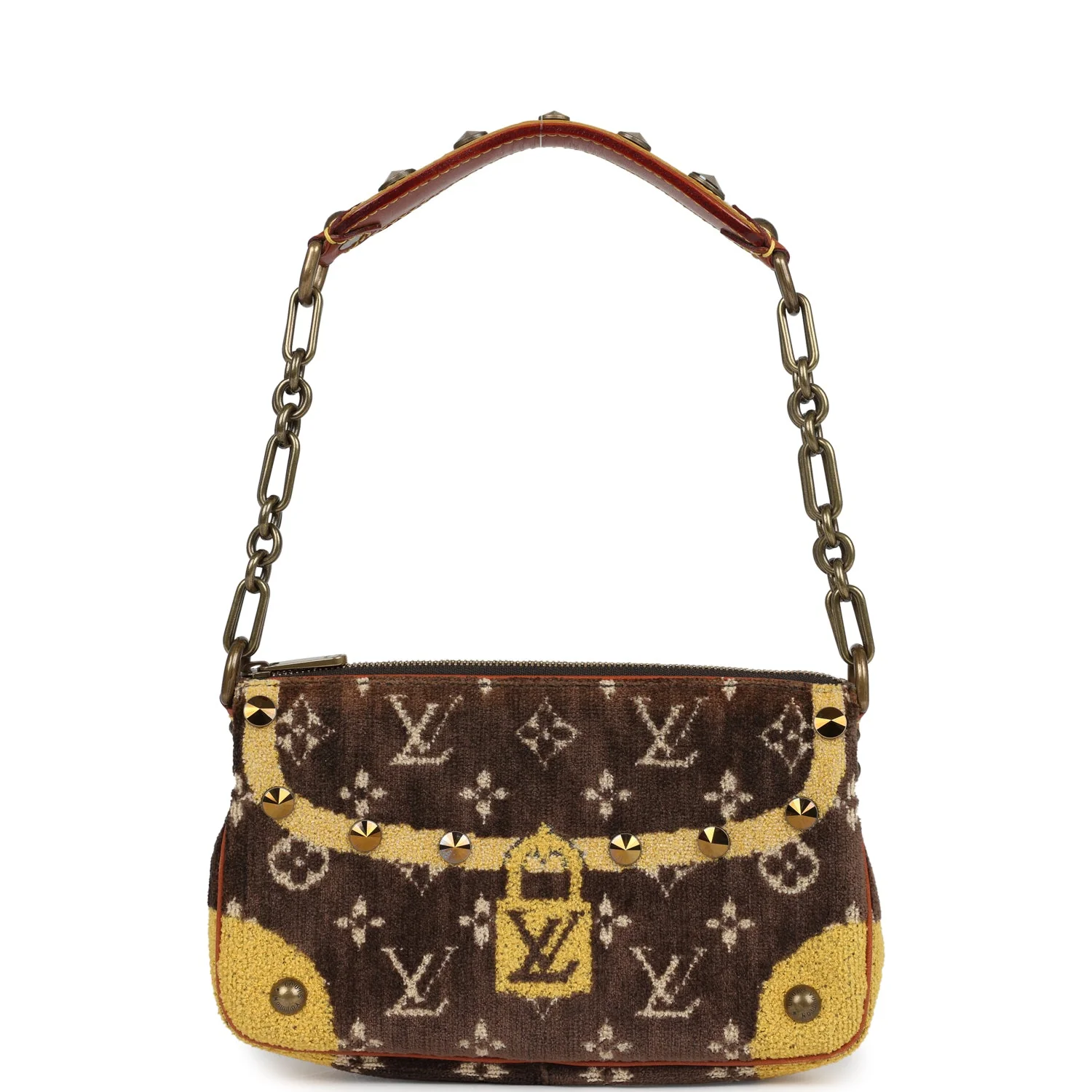 Vintage Louis Vuitton Trompe L'Oeil Pochette Brown and Yellow Velvet Brass Hardware