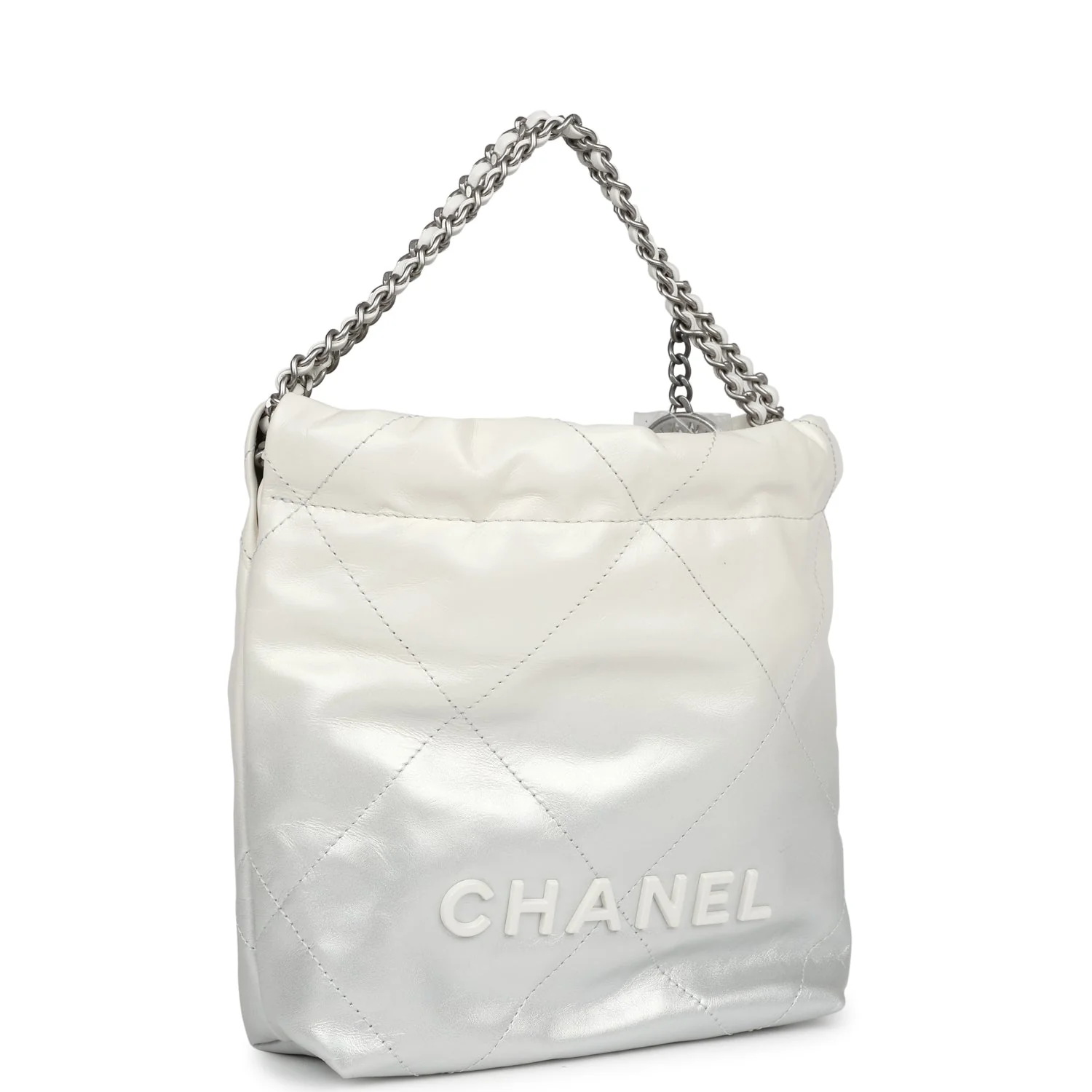Chanel Mini 22 Bag White and Silver Ombre Metallic Calfskin Silver Hardware