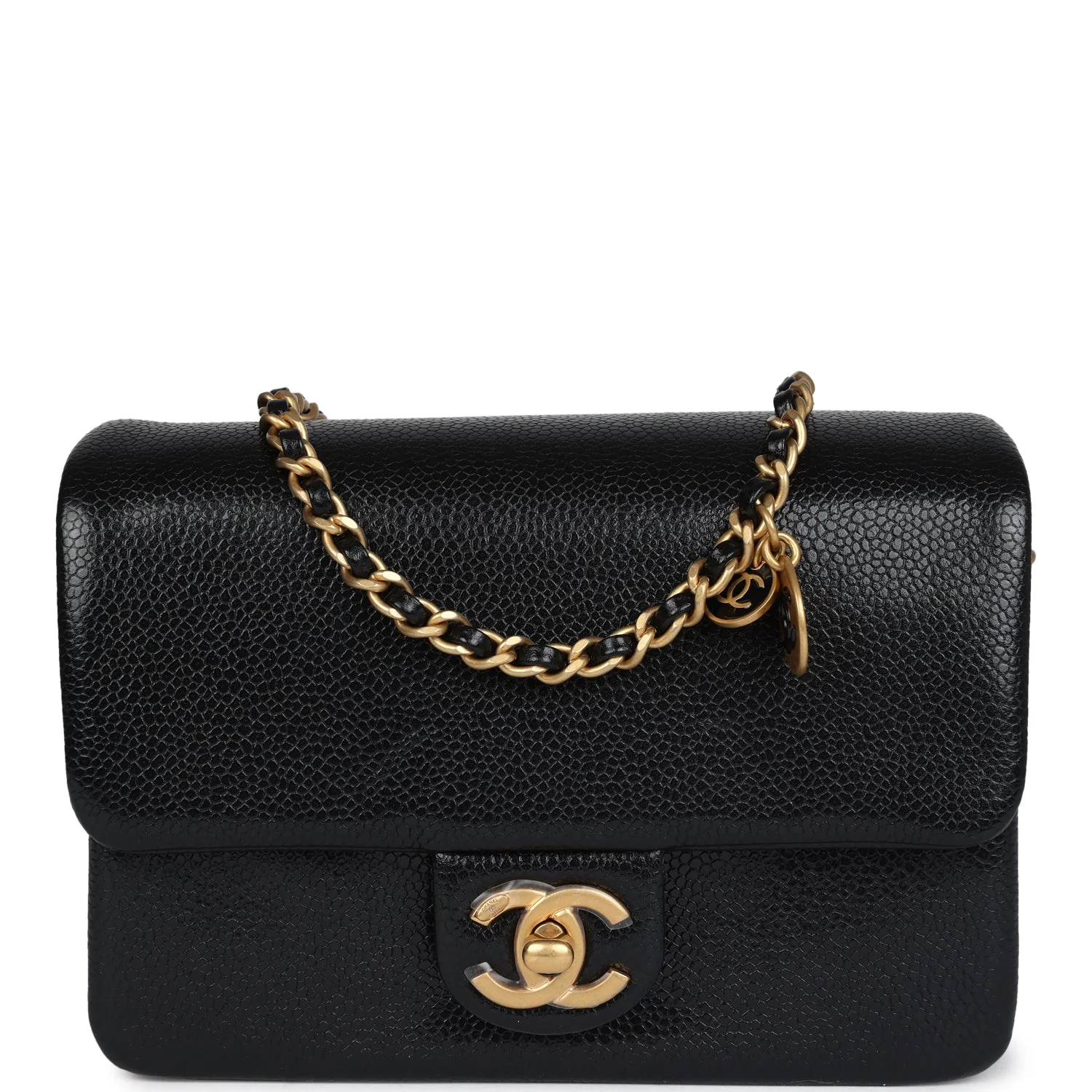 Chanel Mini Flap Bag Black Shiny Caviar Brushed Gold Hardware