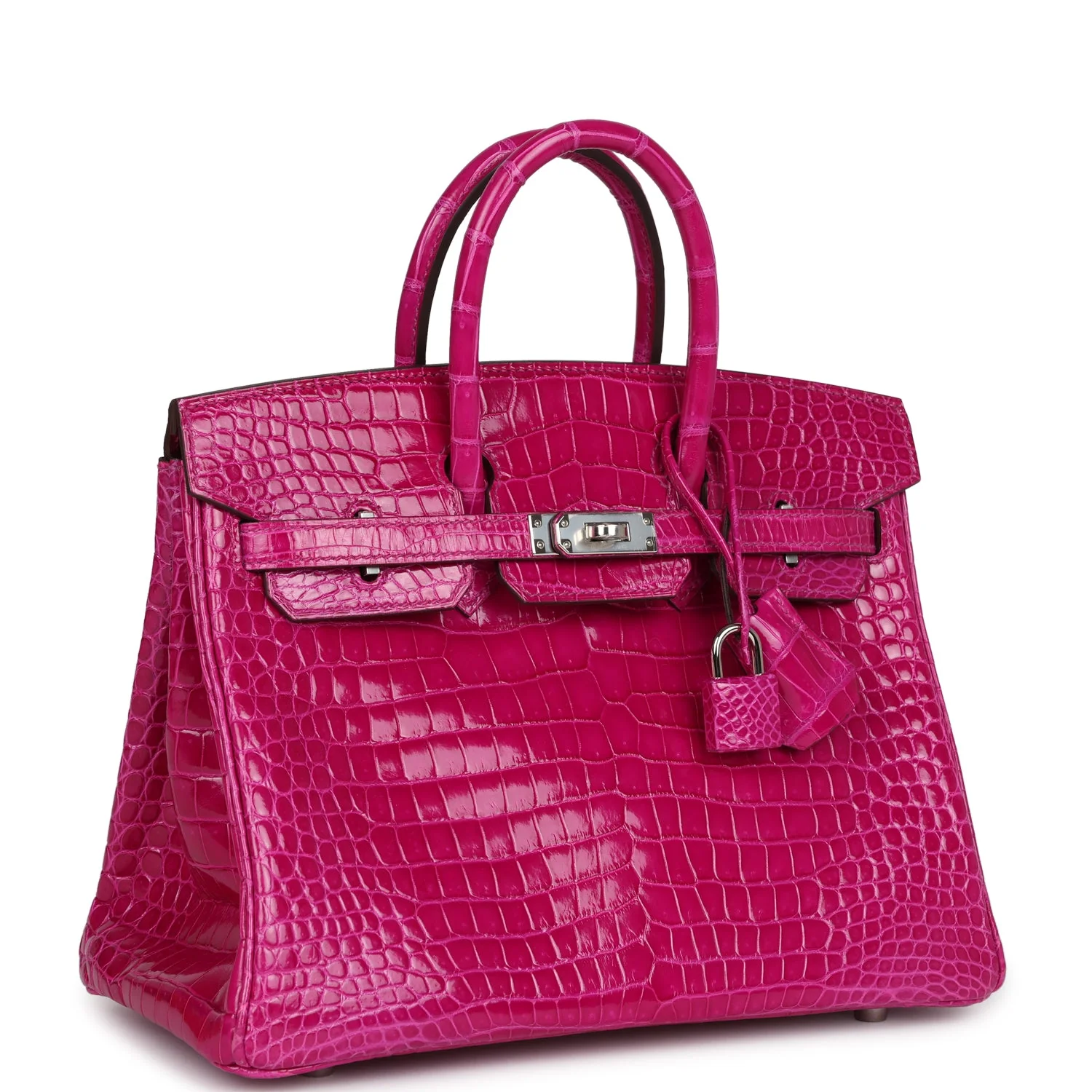 Hermes Birkin 25 Rose Scheherazade Shiny Porosus Crocodile Palladium Hardware