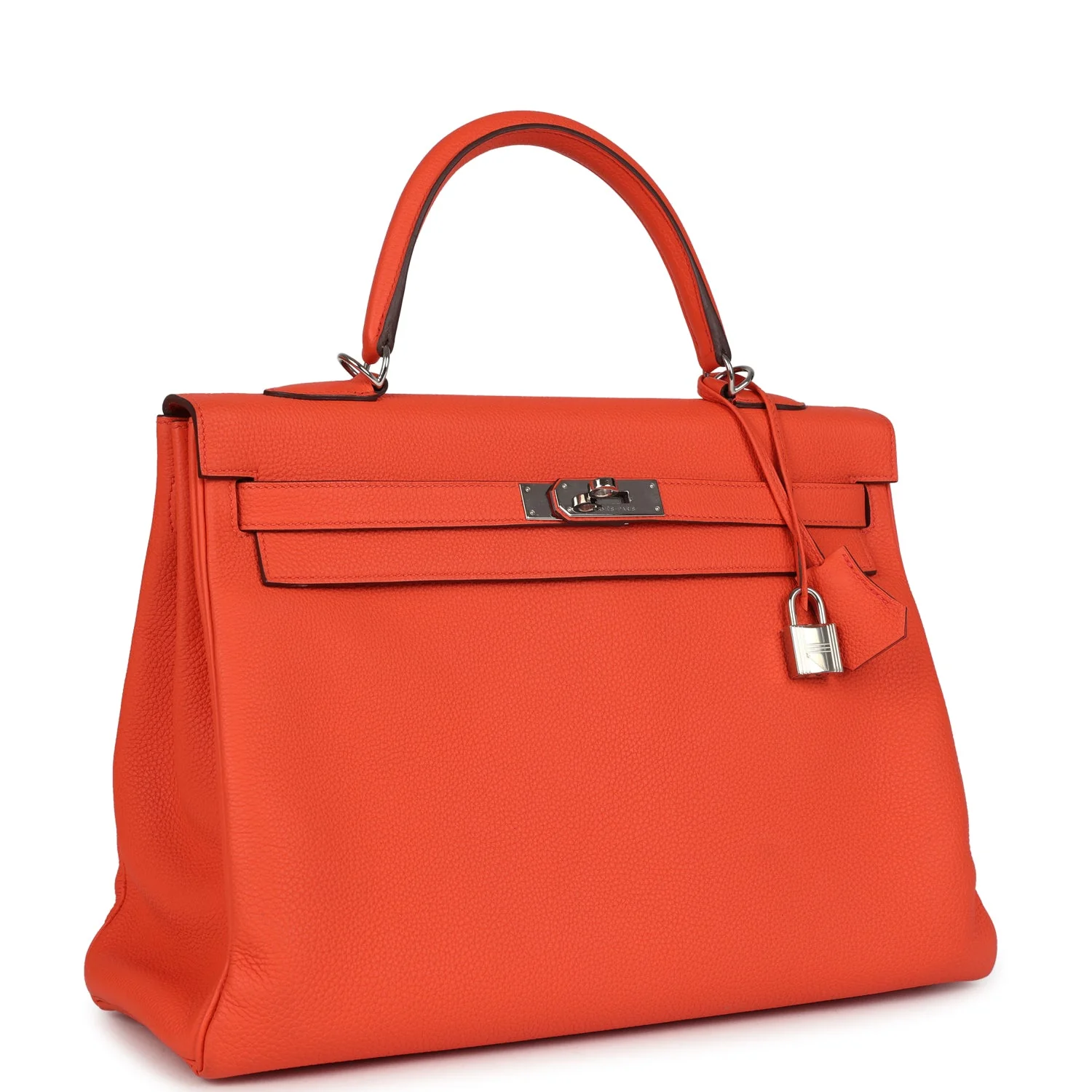 Pre-owned Hermes Kelly Retourne 35 Orange Poppy Togo Palladium Hardware