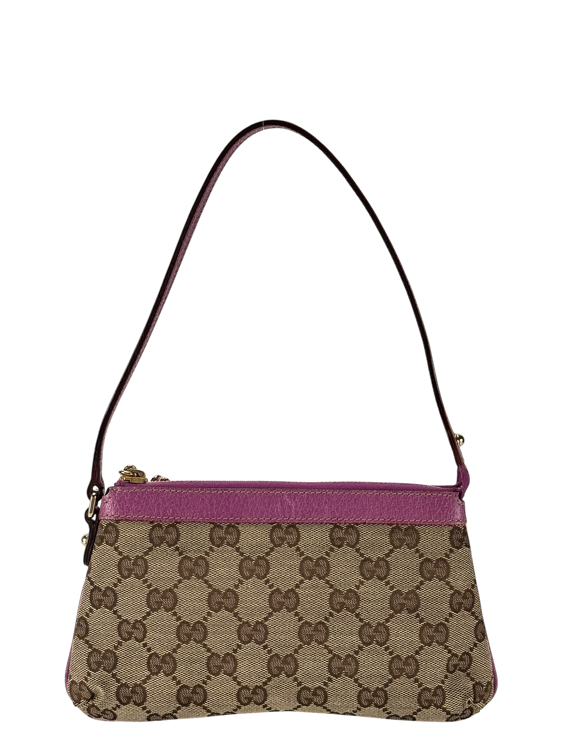 GUCCI - Pink Leather GG Canvas Shoulder Bag