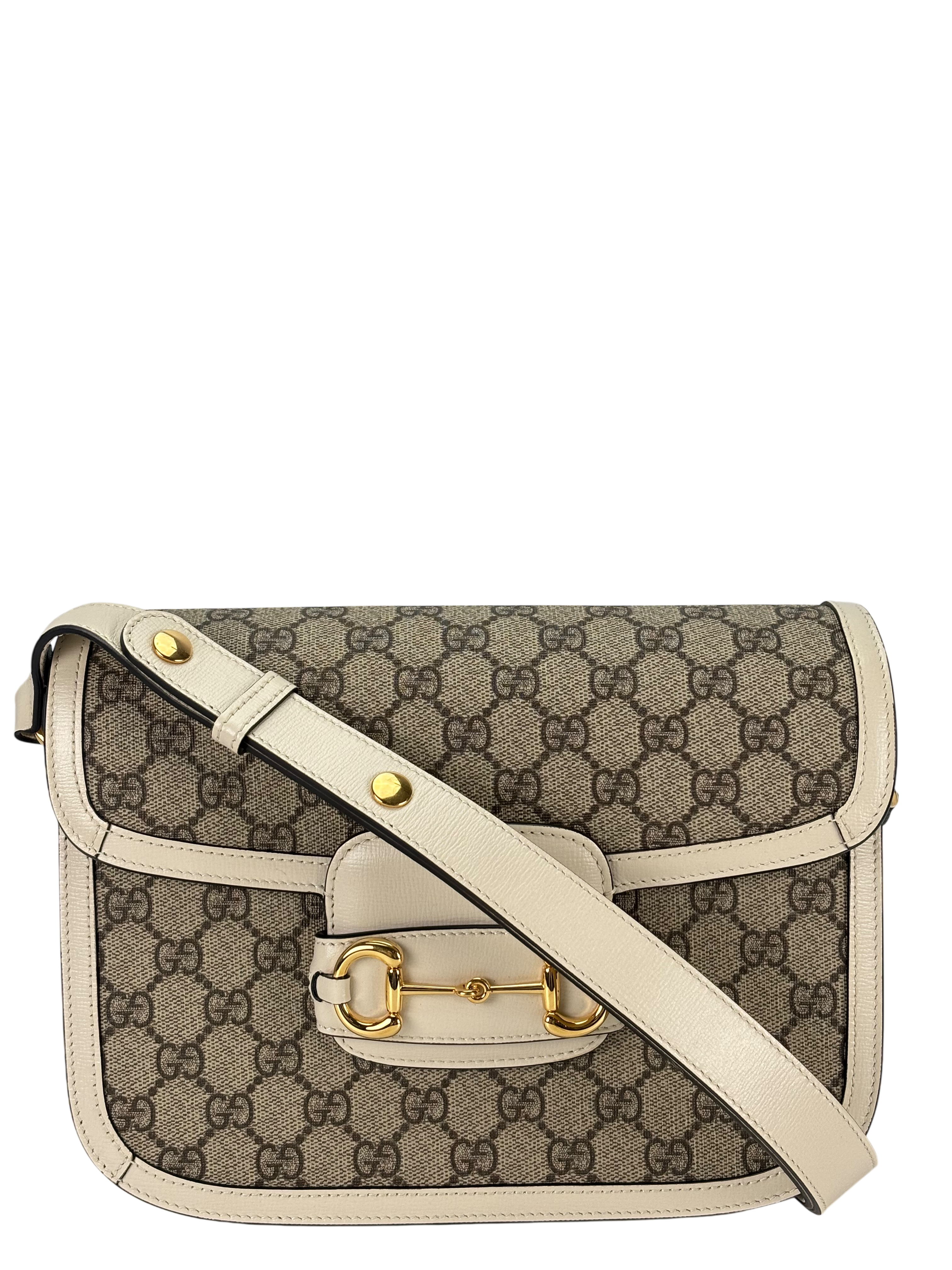 GUCCI - 1955 Horsebit Shoulder Bag Beige White
