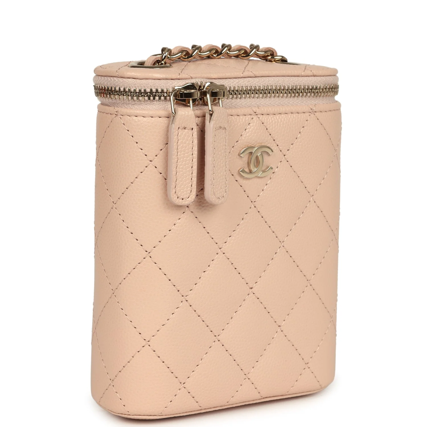 Chanel Mini Clutch Vanity Bag Beige Caviar Light Gold Hardware