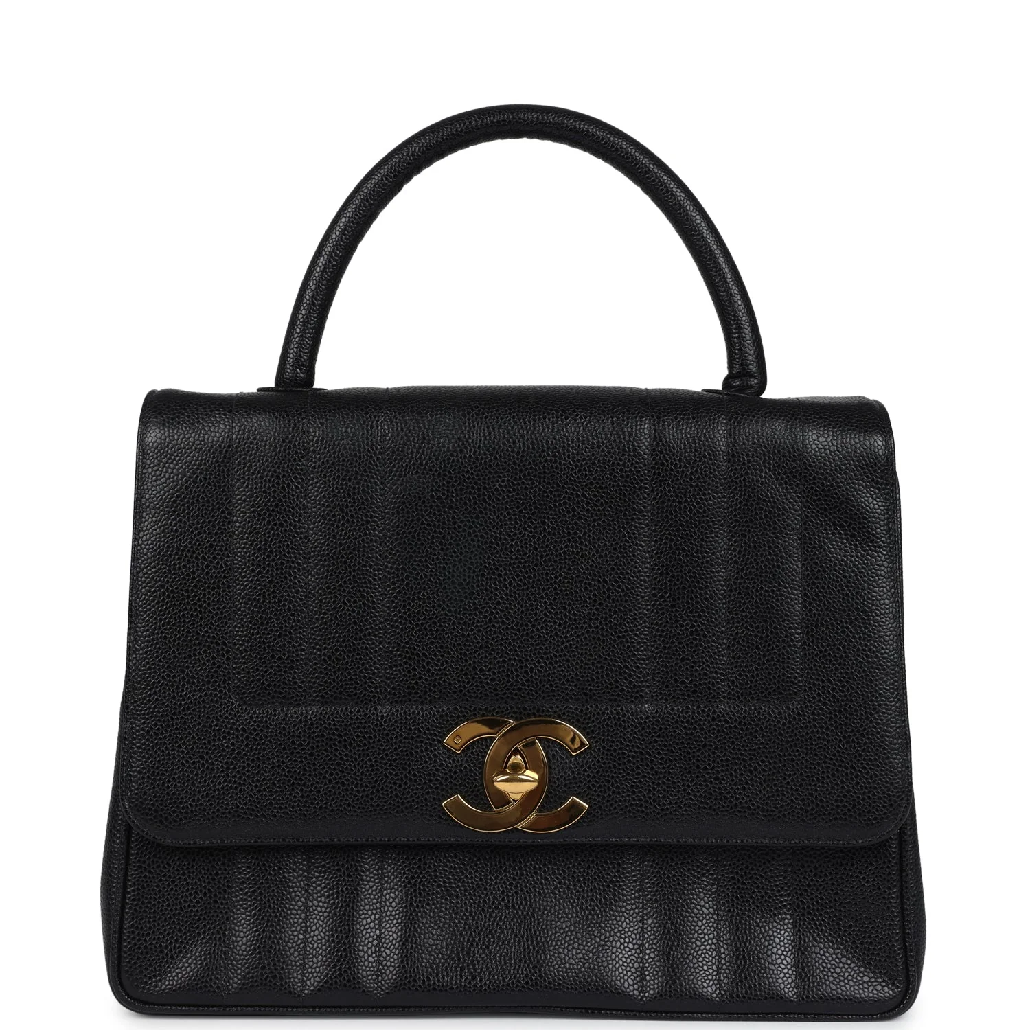 Vintage Chanel Vertical Stripe Kelly Flap Bag Black Caviar Gold Hardware