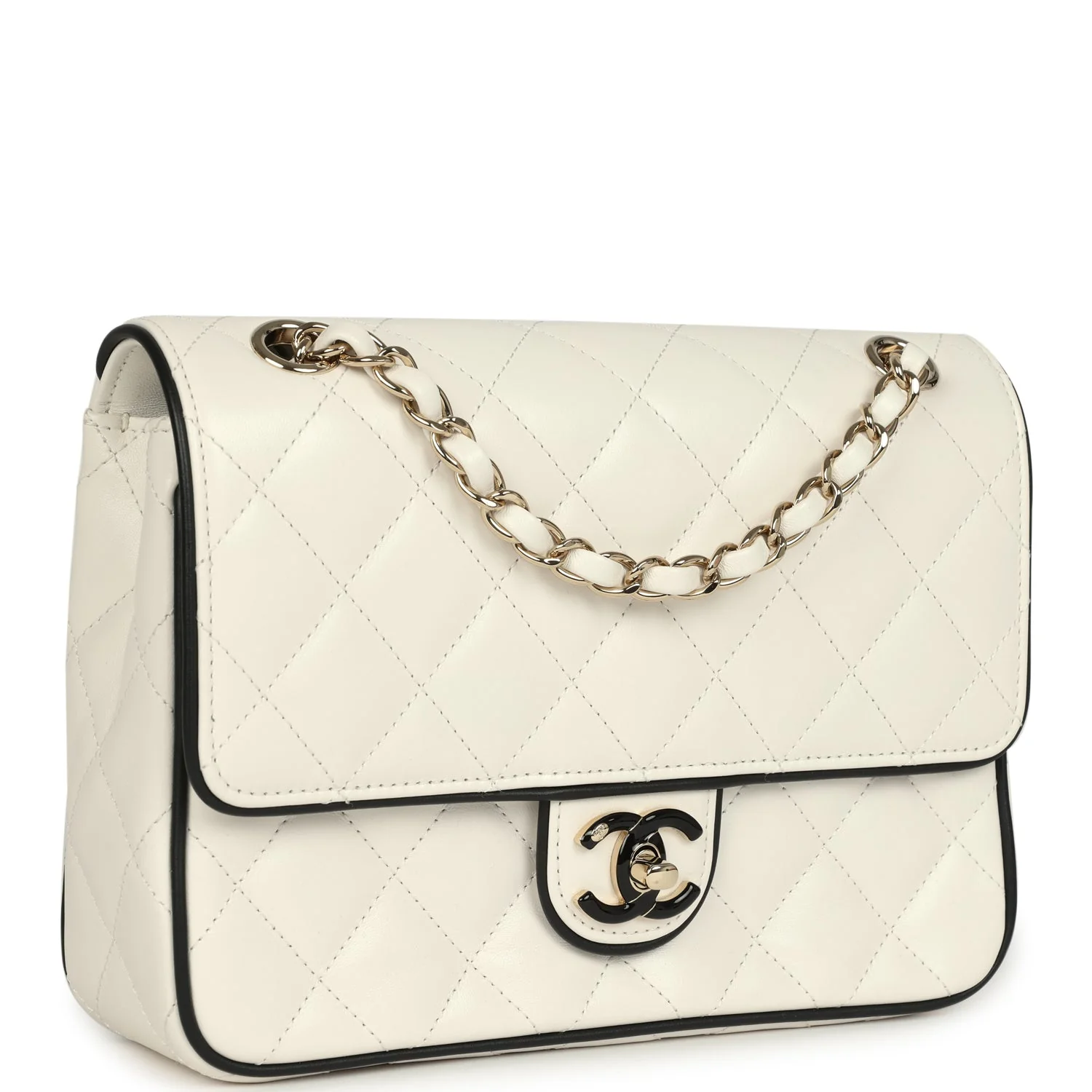 Chanel Small Graphic Frame Flap Bag White and Black Lambskin Light Gold Hardware