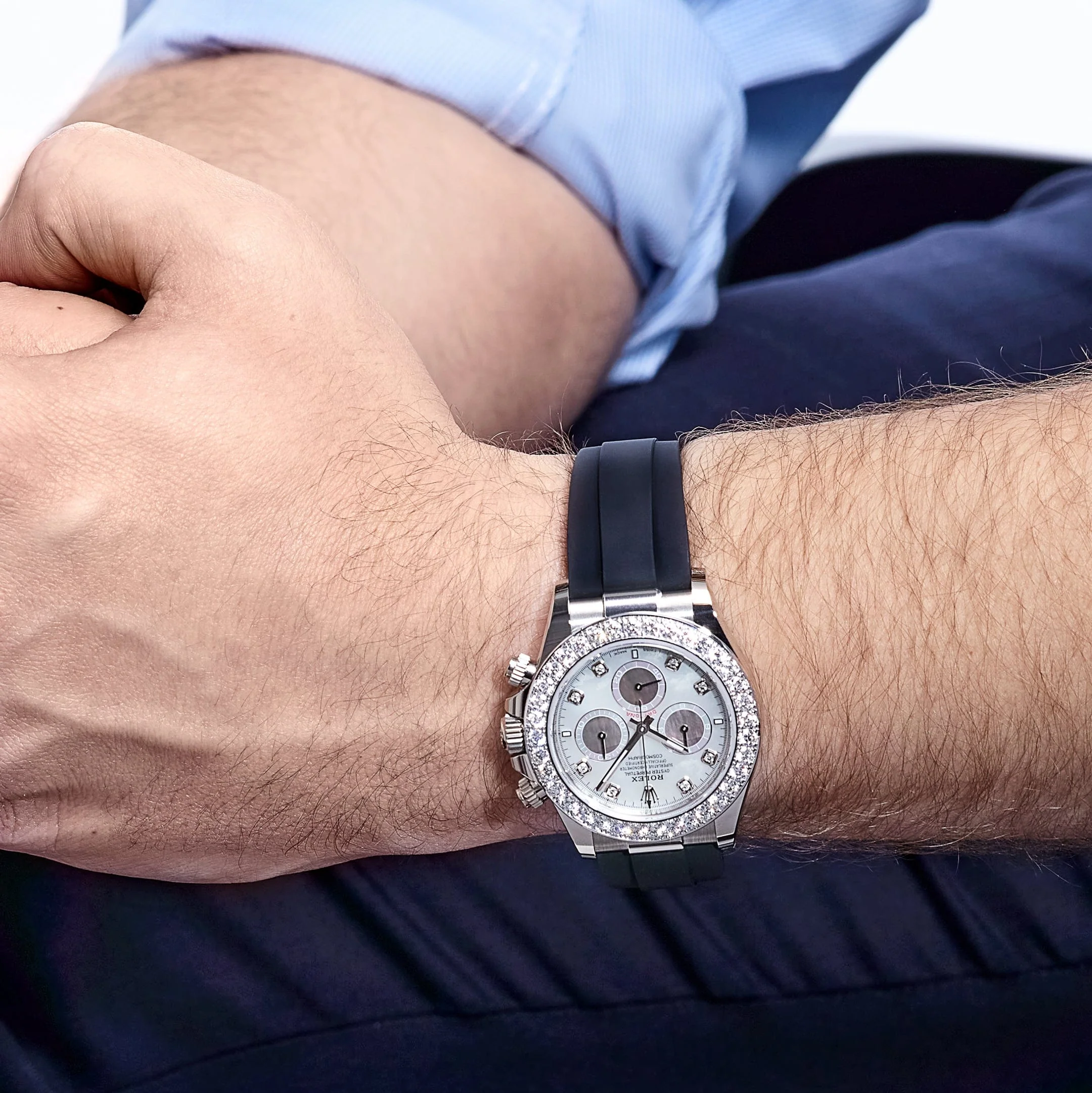 Rolex Daytona 126589RBR White Gold Diamond Mother of Pearl Dial Diamond Bezel