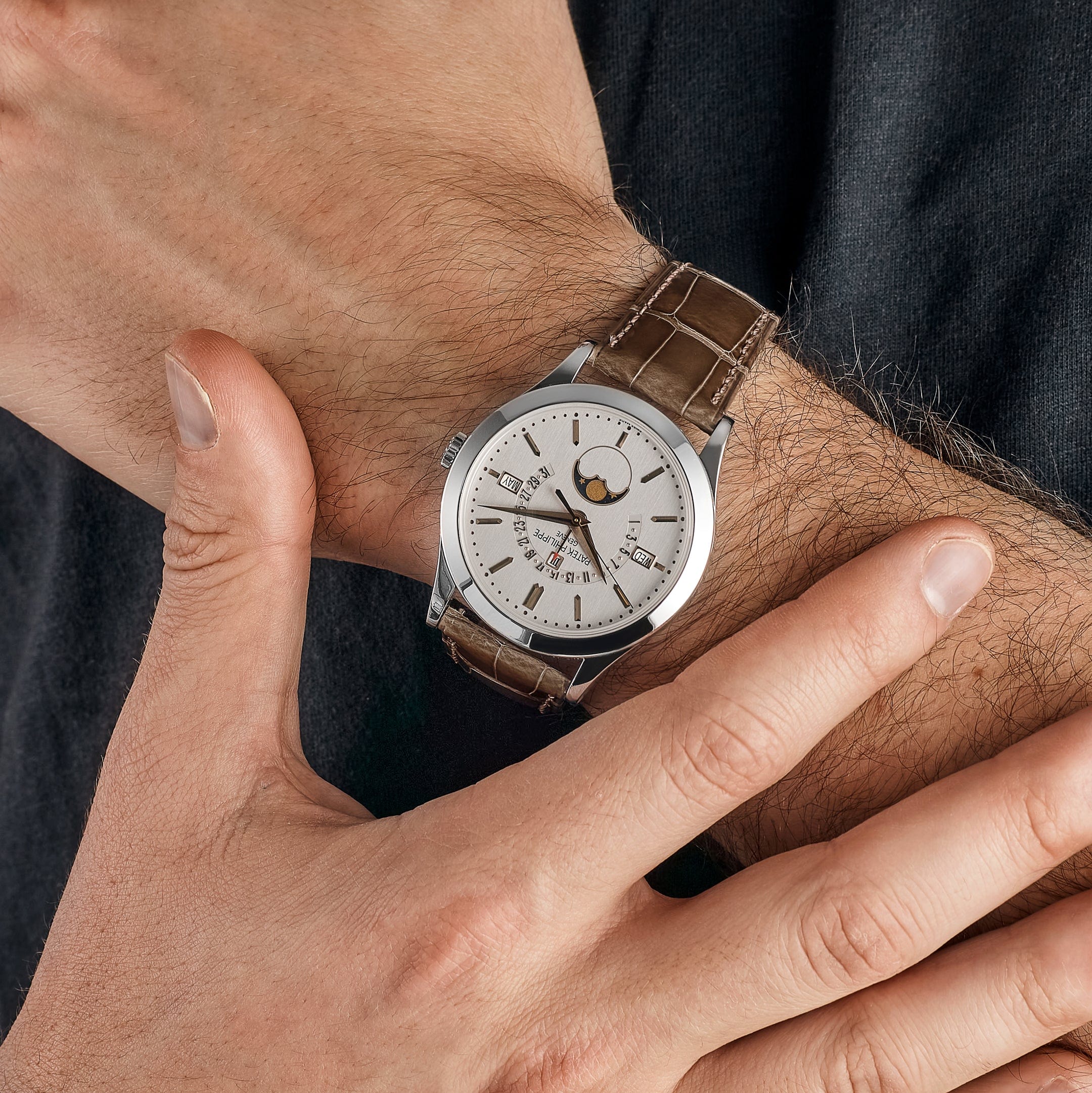 Patek Philippe Grand Complications 5496P-015 Perpetual Calendar Moon Phases Platinum Silver Dial